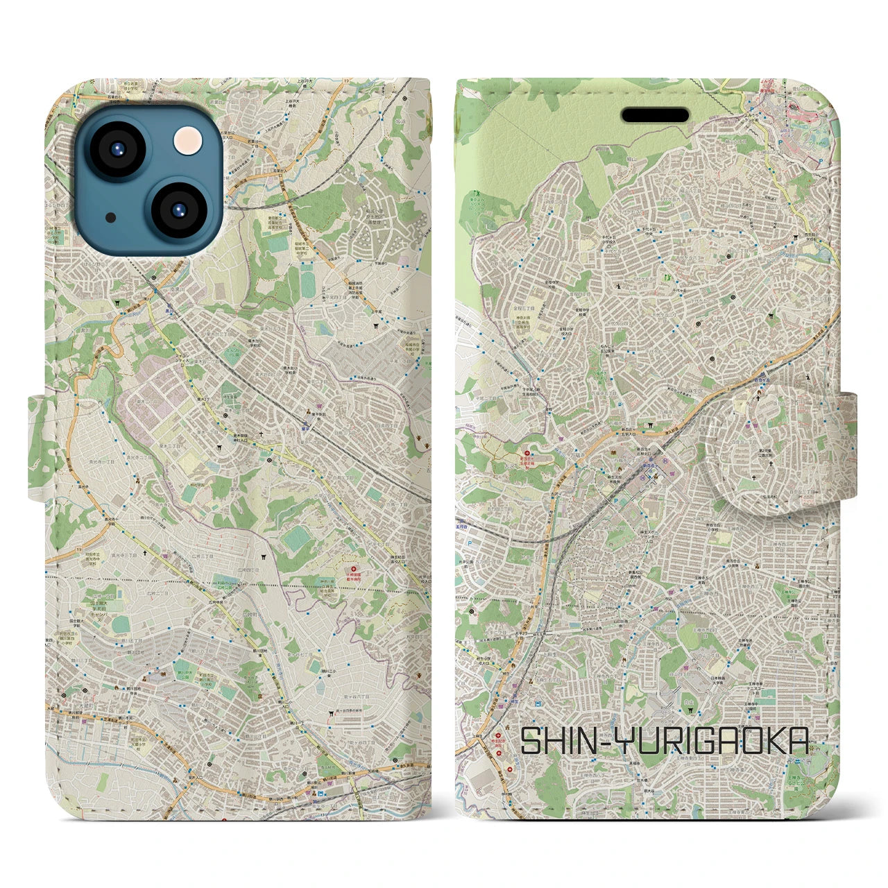 【新百合ヶ丘(神奈川県)】地図柄iPhoneケース(手帳タイプ)ナチュラル・iPhone 13 用