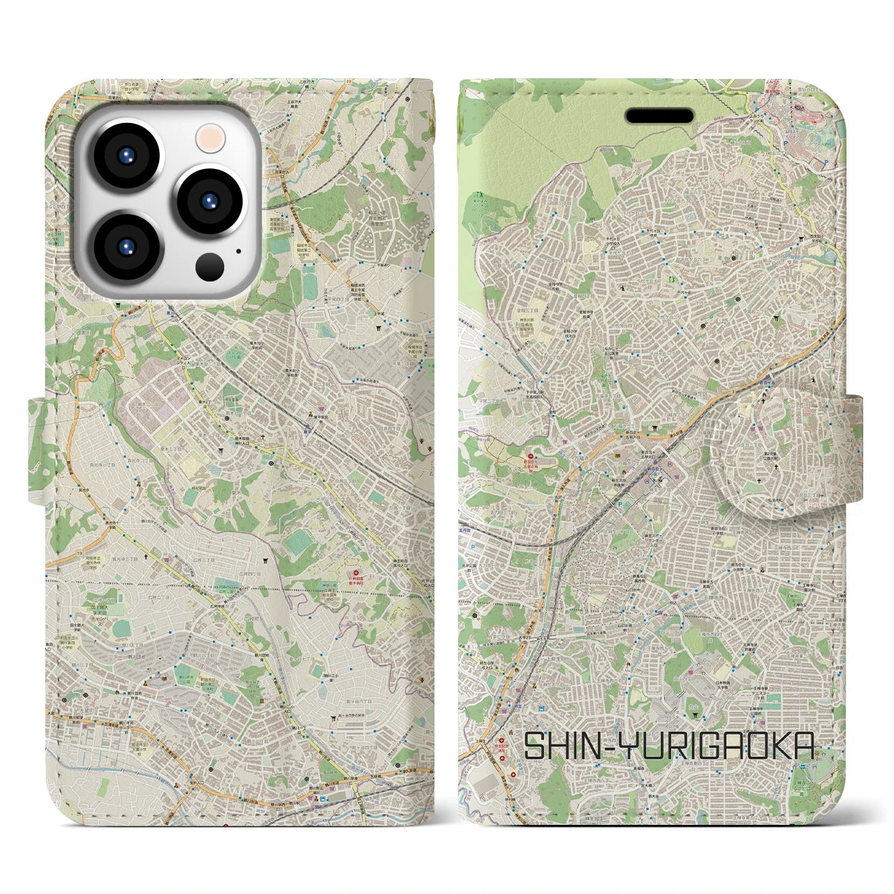 【新百合ヶ丘(神奈川県)】地図柄iPhoneケース(手帳タイプ)ナチュラル・iPhone 13 Pro 用