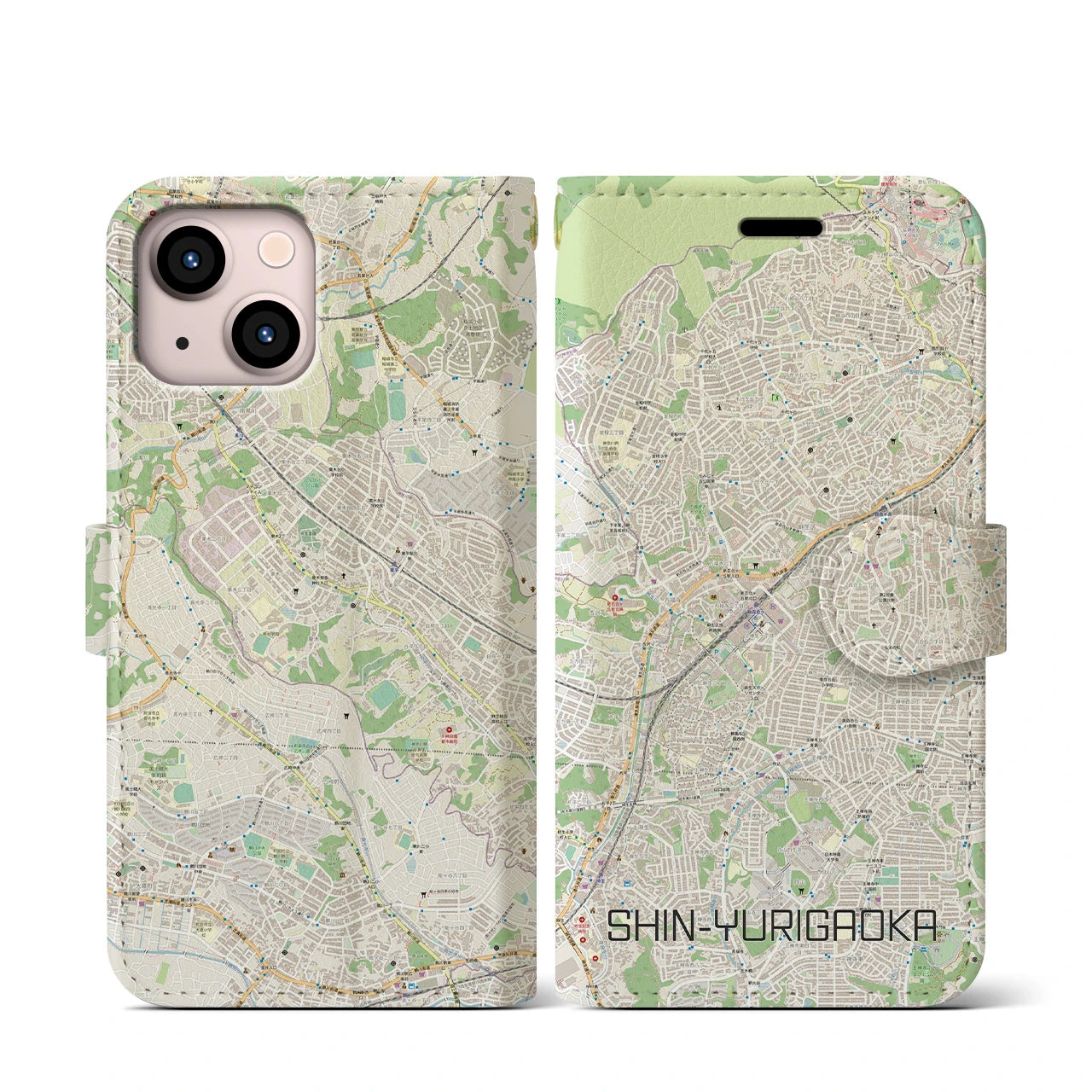【新百合ヶ丘(神奈川県)】地図柄iPhoneケース(手帳タイプ)ナチュラル・iPhone 13 mini 用