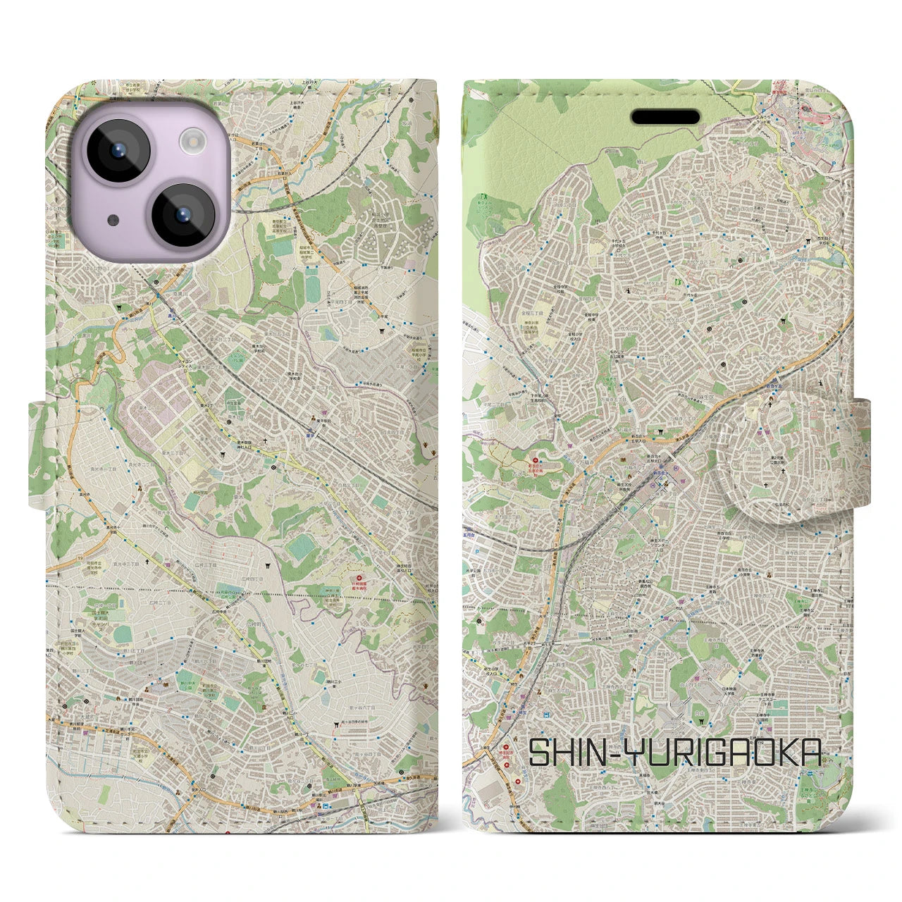 【新百合ヶ丘(神奈川県)】地図柄iPhoneケース(手帳タイプ)ナチュラル・iPhone 14 用