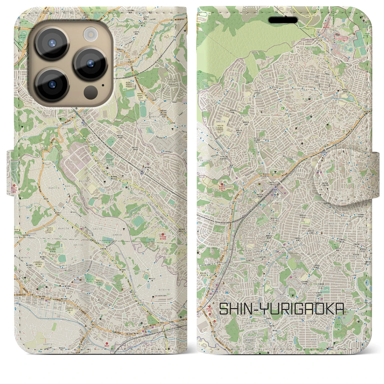 【新百合ヶ丘(神奈川県)】地図柄iPhoneケース(手帳タイプ)ナチュラル・iPhone 14 Pro Max 用