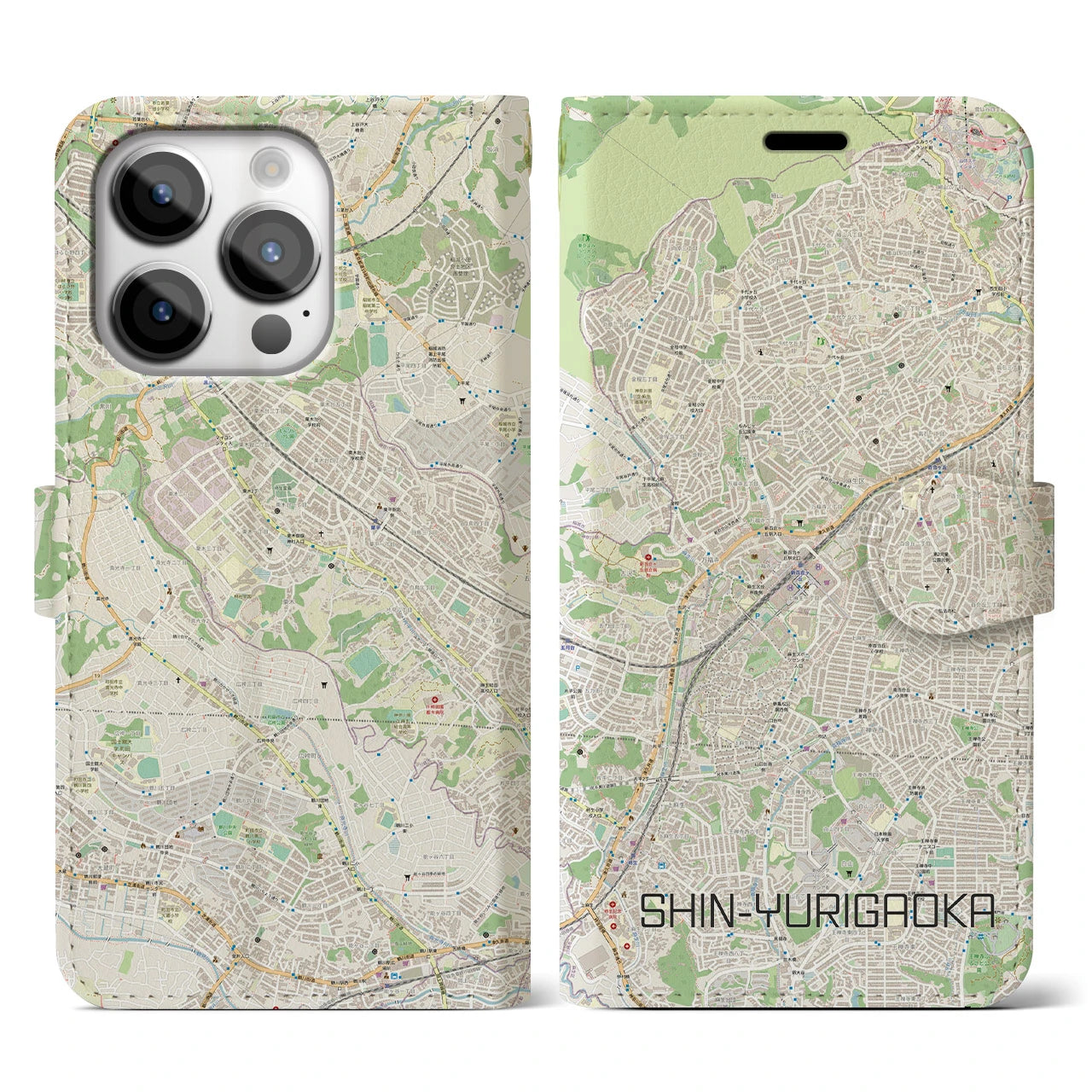 【新百合ヶ丘(神奈川県)】地図柄iPhoneケース(手帳タイプ)ナチュラル・iPhone 14 Pro 用