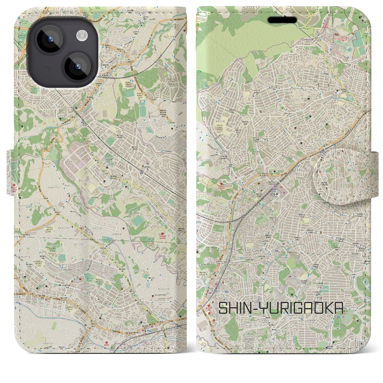 【新百合ヶ丘(神奈川県)】地図柄iPhoneケース(手帳タイプ)ナチュラル・iPhone 14 Plus 用