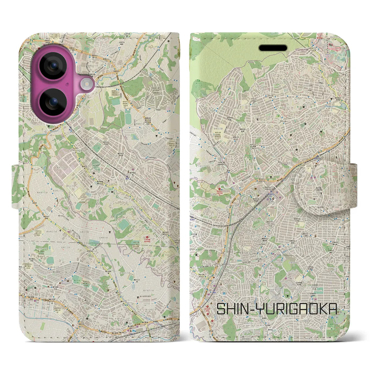 【新百合ヶ丘(神奈川県)】地図柄iPhoneケース(手帳タイプ)ナチュラル・iPhone 16 Pro 用