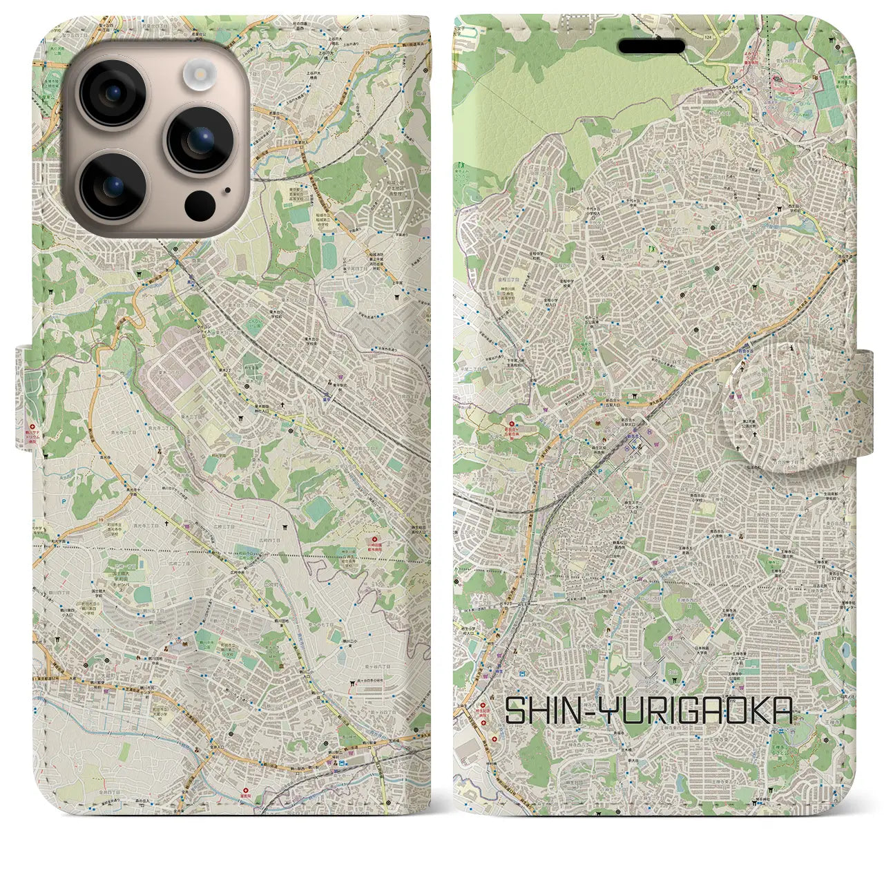 【新百合ヶ丘(神奈川県)】地図柄iPhoneケース(手帳タイプ)ナチュラル・iPhone 16 Plus 用
