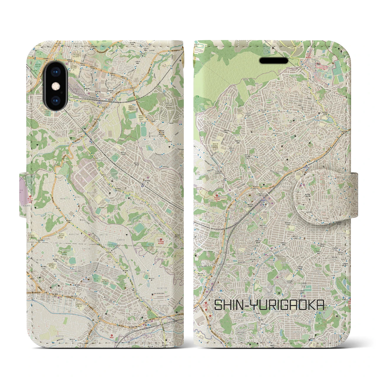 【新百合ヶ丘(神奈川県)】地図柄iPhoneケース(手帳タイプ)ナチュラル・iPhone XS / X 用