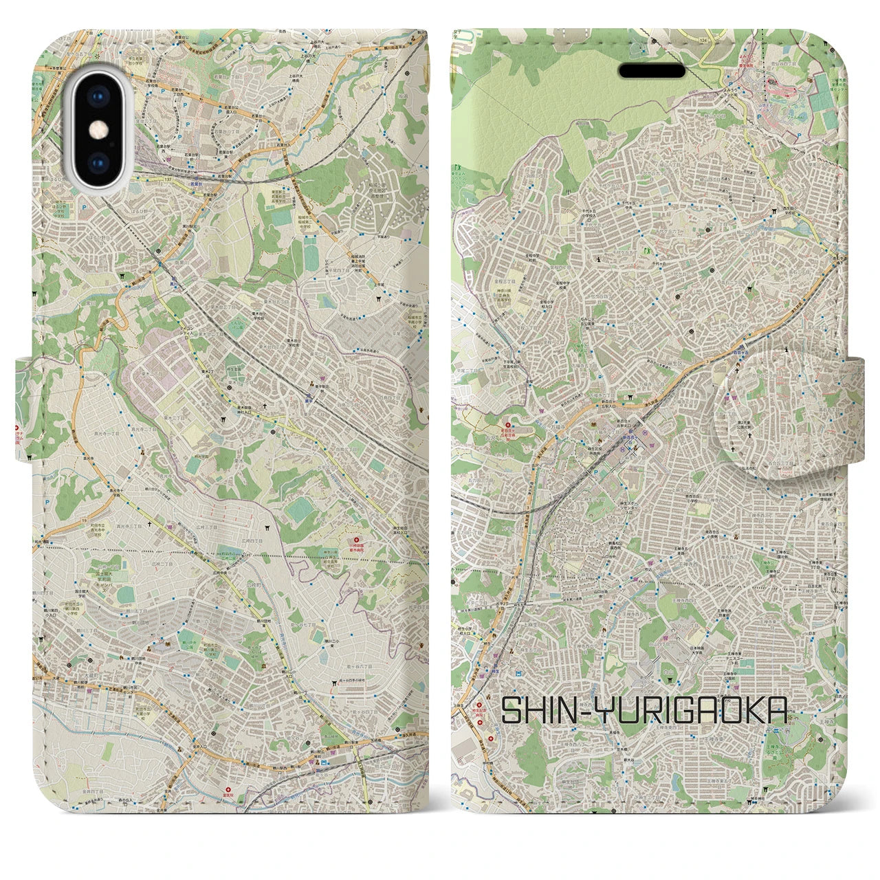 【新百合ヶ丘(神奈川県)】地図柄iPhoneケース(手帳タイプ)ナチュラル・iPhone XS Max 用