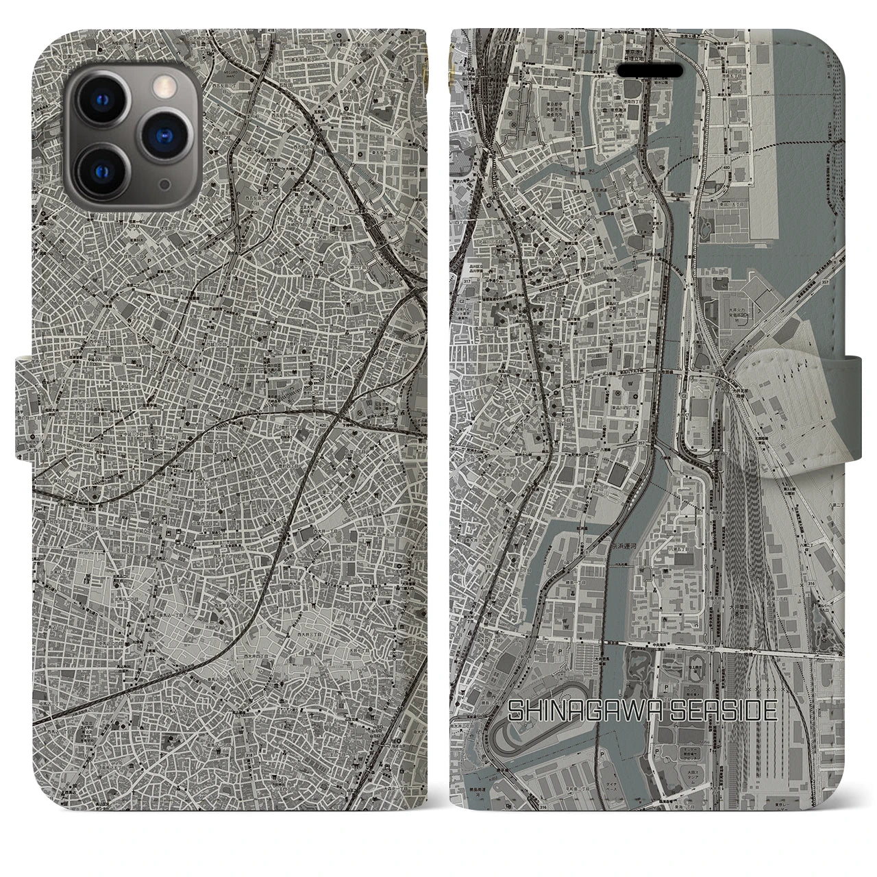 【品川シーサイド(東京都)】地図柄iPhoneケース(手帳タイプ)モノトーン・iPhone 11 Pro Max 用