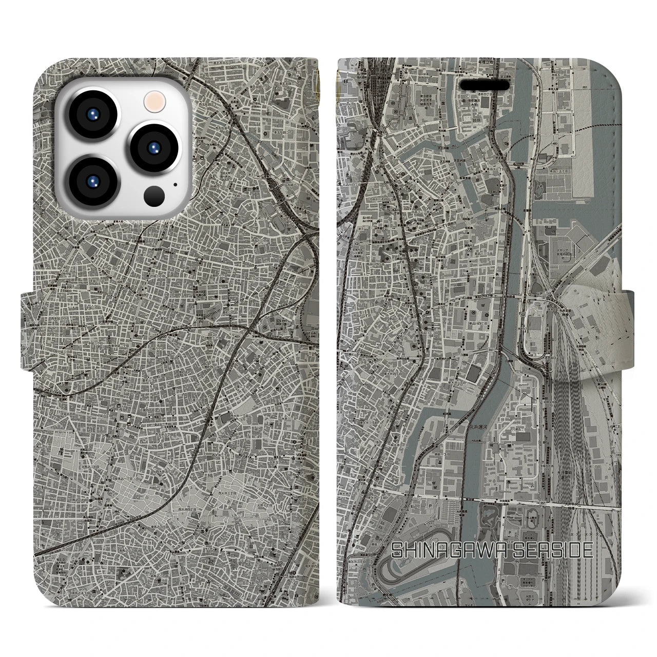 【品川シーサイド(東京都)】地図柄iPhoneケース(手帳タイプ)モノトーン・iPhone 13 Pro 用