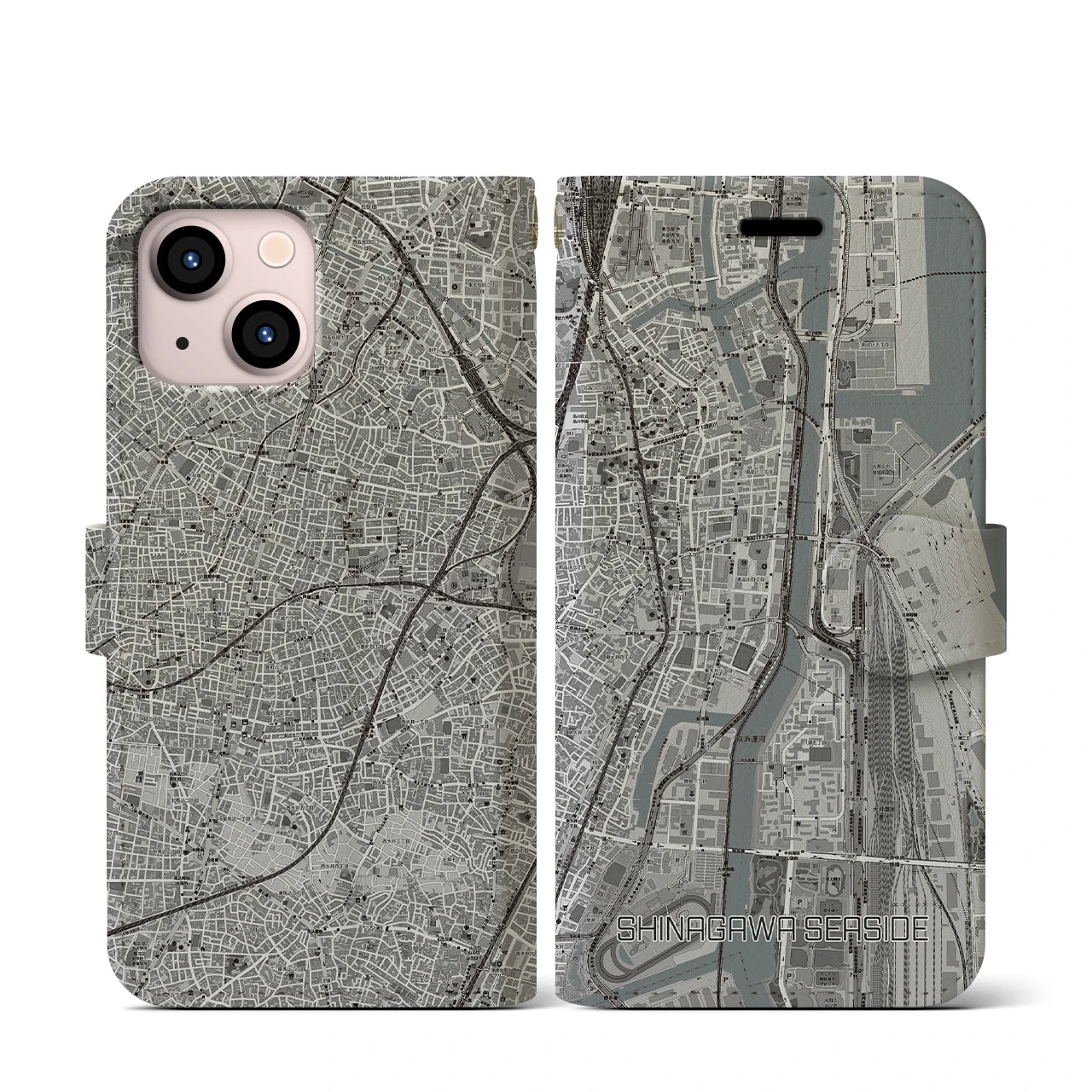【品川シーサイド(東京都)】地図柄iPhoneケース(手帳タイプ)モノトーン・iPhone 13 mini 用