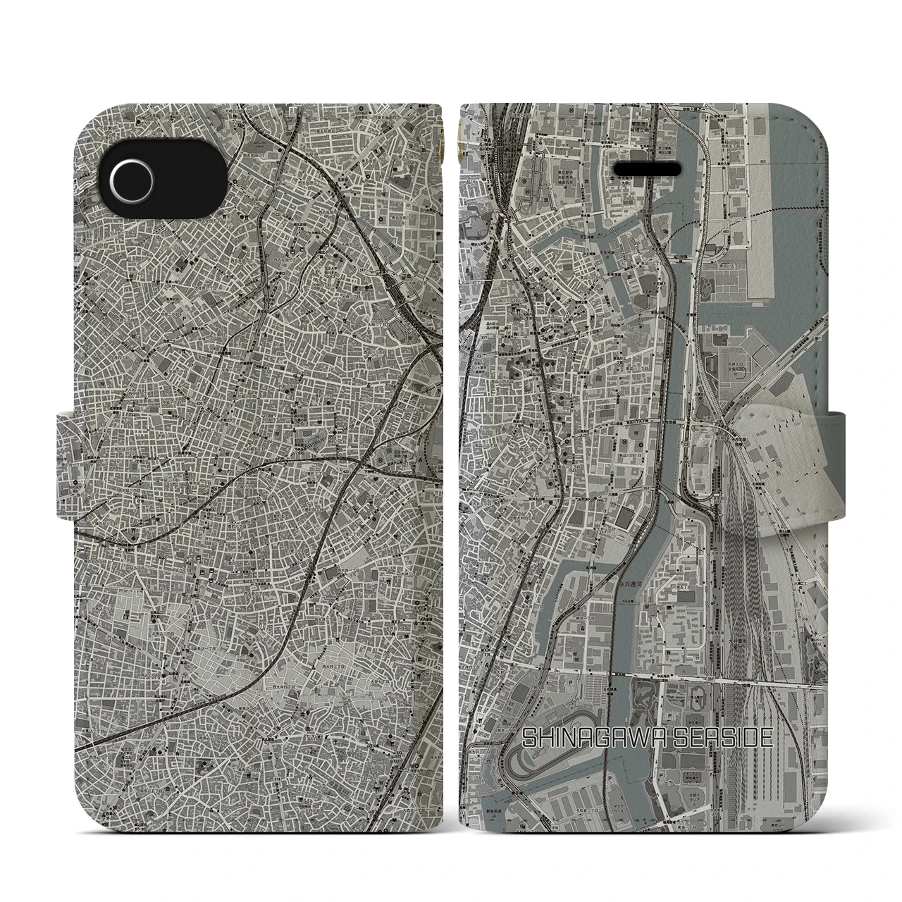 【品川シーサイド(東京都)】地図柄iPhoneケース(手帳タイプ)モノトーン・iPhone SE(第3 / 第2世代) / 8 / 7 / 6s / 6 用