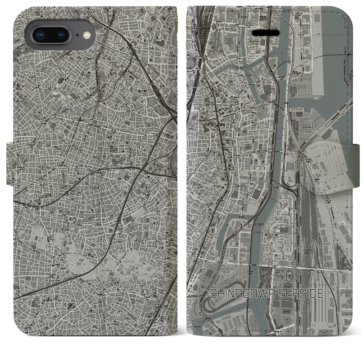 【品川シーサイド(東京都)】地図柄iPhoneケース(手帳タイプ)モノトーン・iPhone 8Plus /7Plus / 6sPlus / 6Plus 用