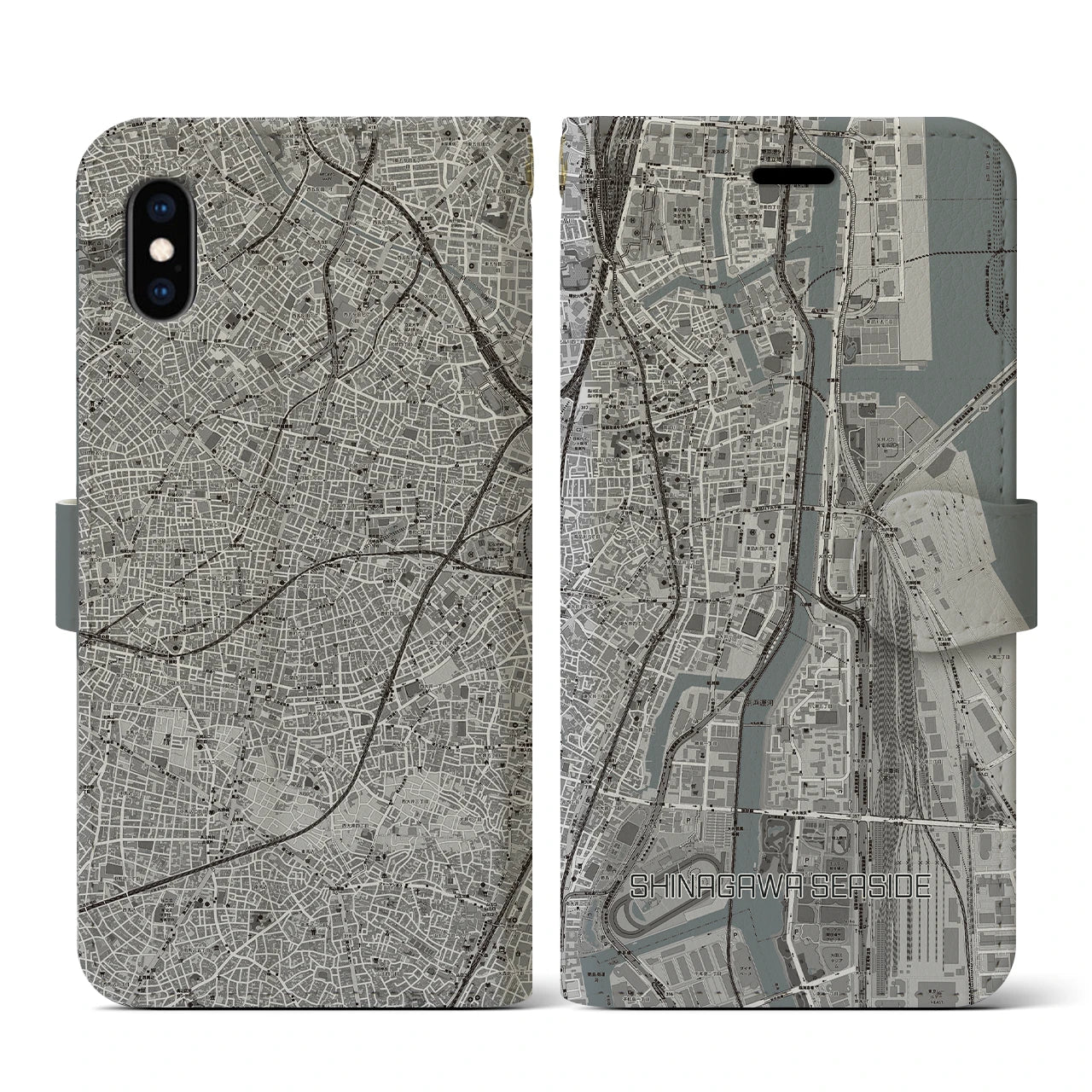 【品川シーサイド(東京都)】地図柄iPhoneケース(手帳タイプ)モノトーン・iPhone XS / X 用