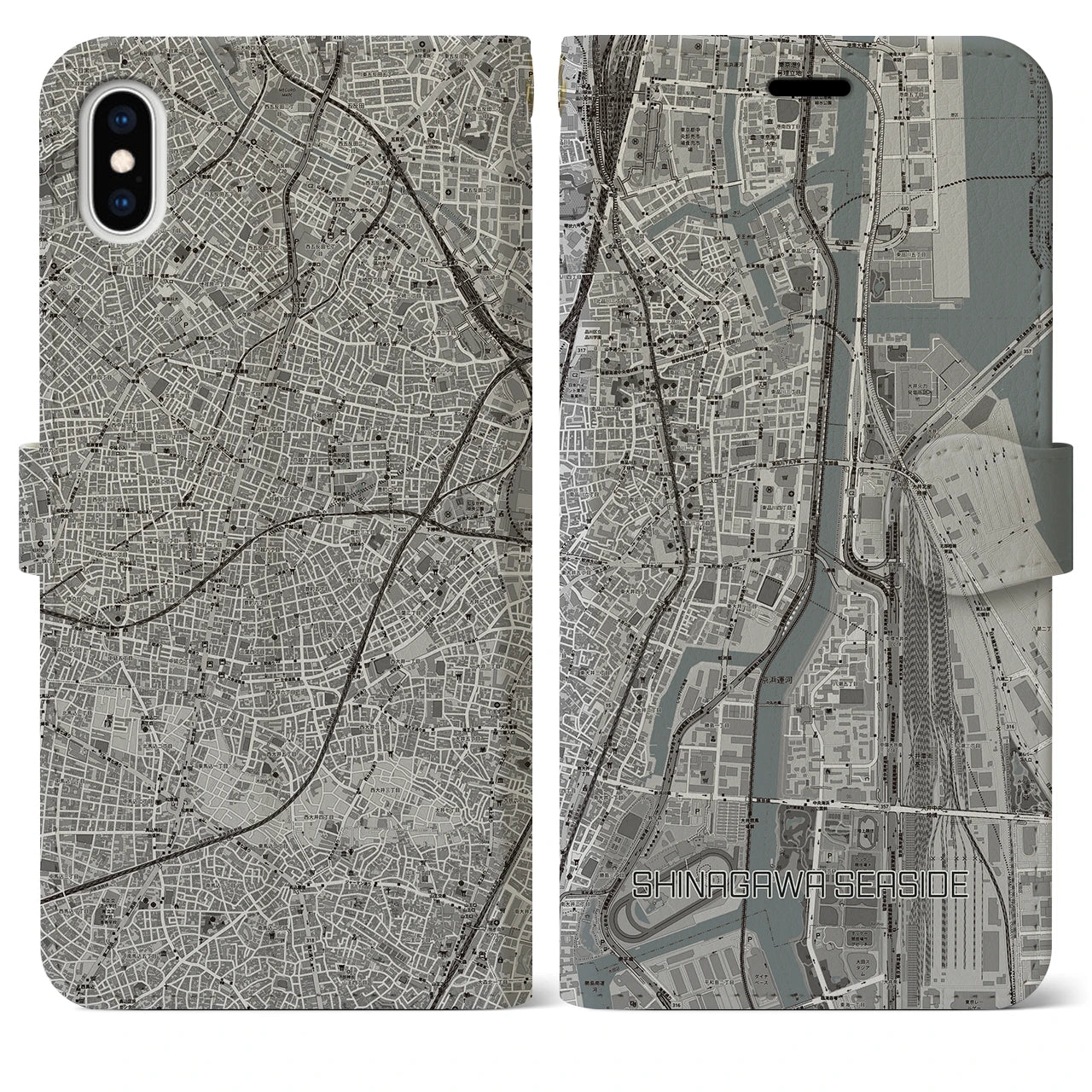 【品川シーサイド(東京都)】地図柄iPhoneケース(手帳タイプ)モノトーン・iPhone XS Max 用