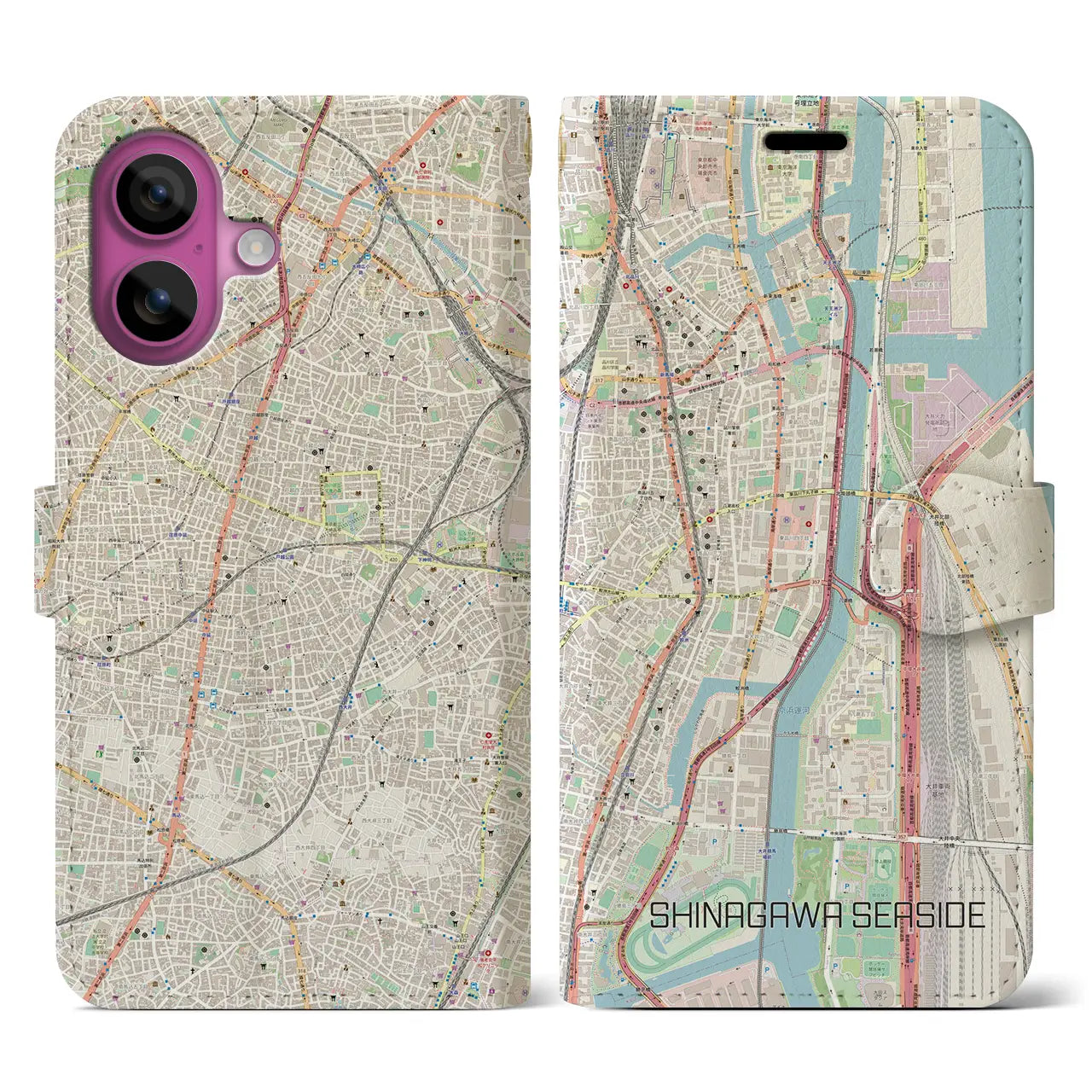 【品川シーサイド(東京都)】地図柄iPhoneケース(手帳タイプ)ナチュラル・iPhone 16 Pro 用