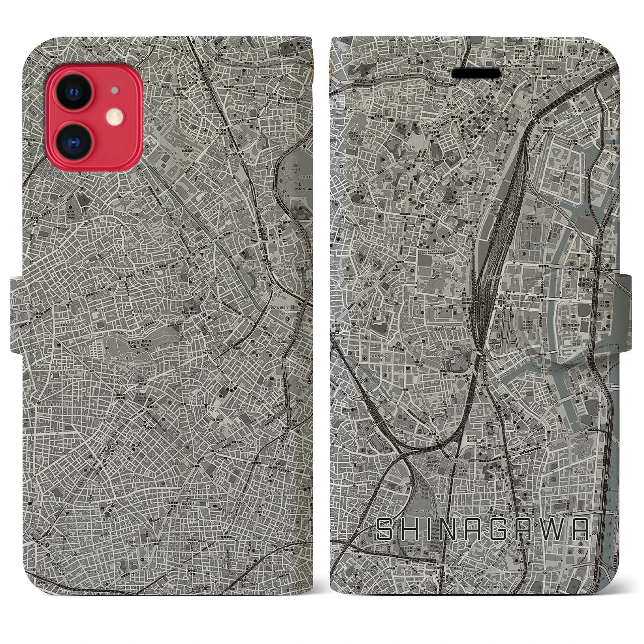 【品川(東京都)】地図柄iPhoneケース(手帳タイプ)モノトーン・iPhone 11 用