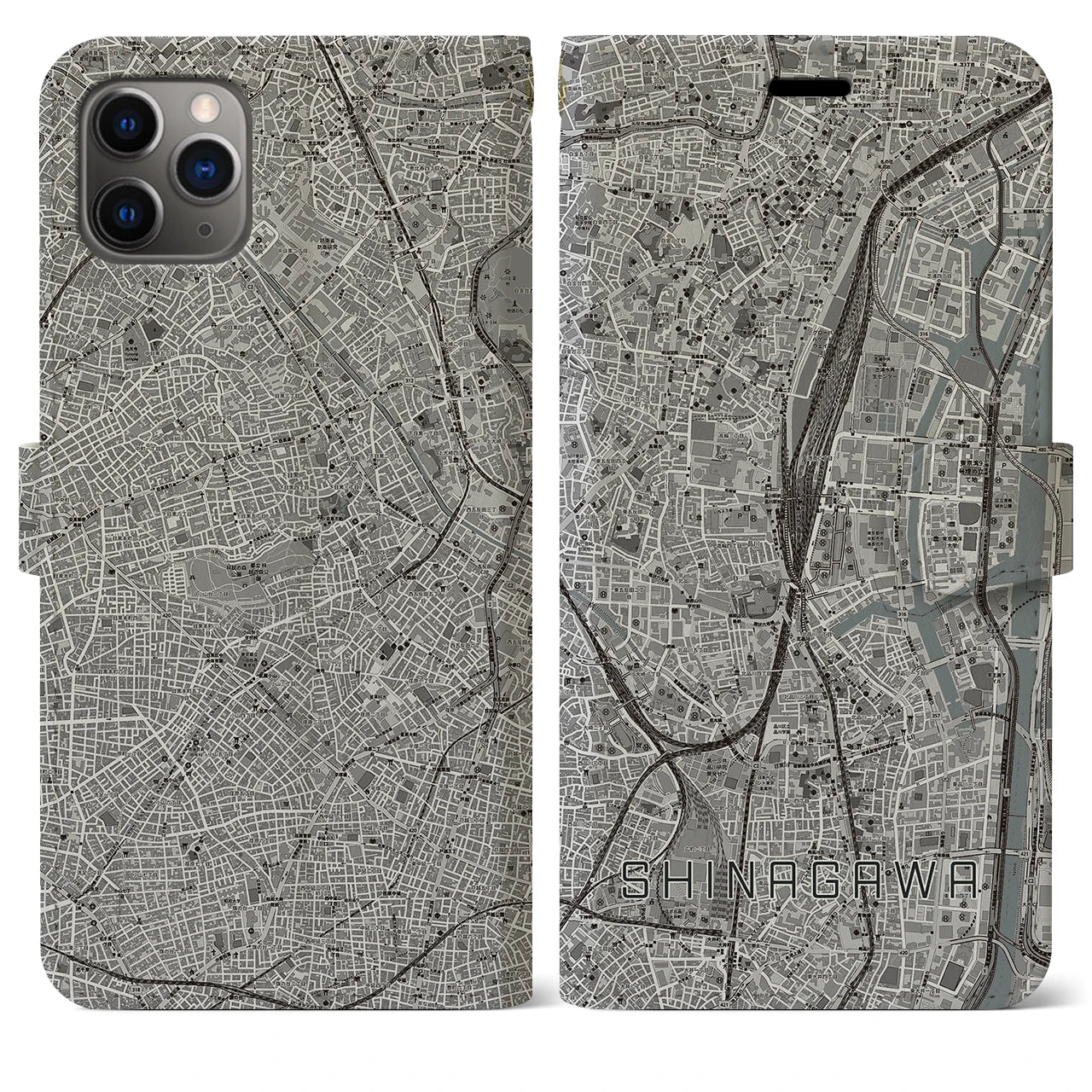 【品川(東京都)】地図柄iPhoneケース(手帳タイプ)モノトーン・iPhone 11 Pro Max 用