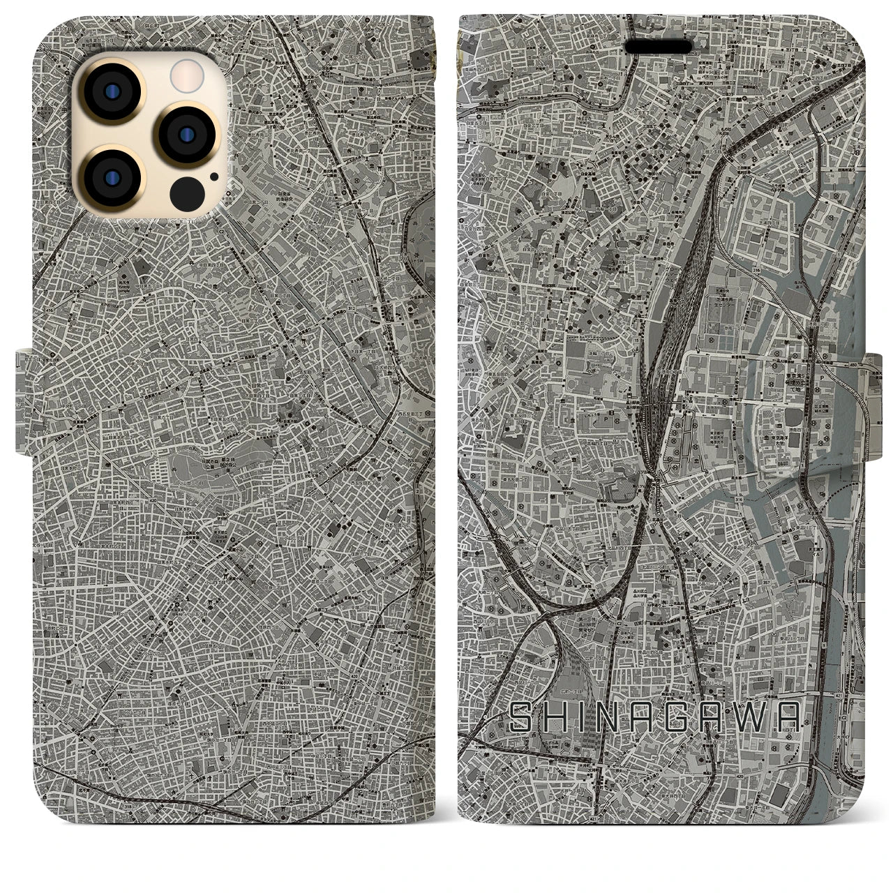【品川(東京都)】地図柄iPhoneケース(手帳タイプ)モノトーン・iPhone 12 Pro Max 用