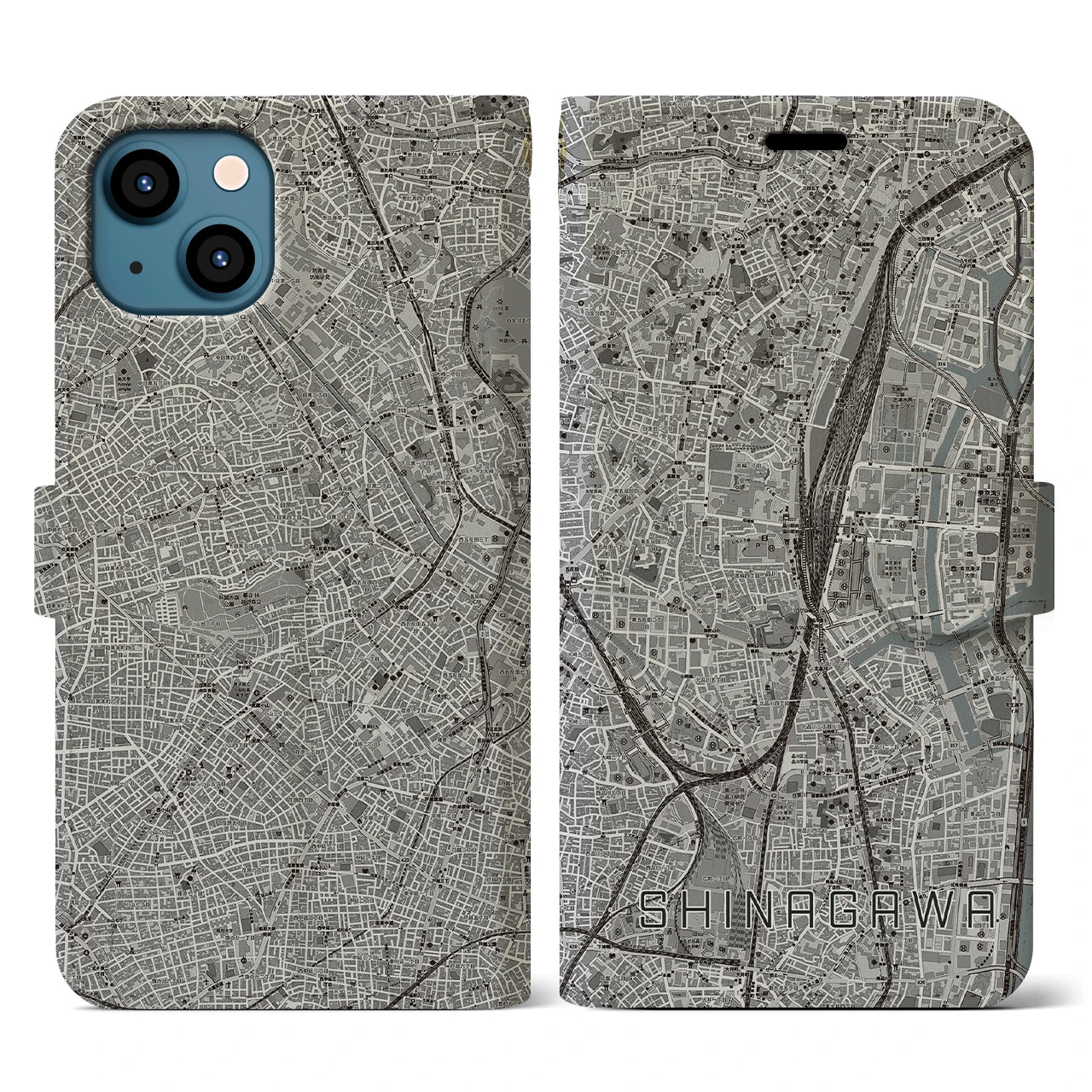 【品川(東京都)】地図柄iPhoneケース(手帳タイプ)モノトーン・iPhone 13 用