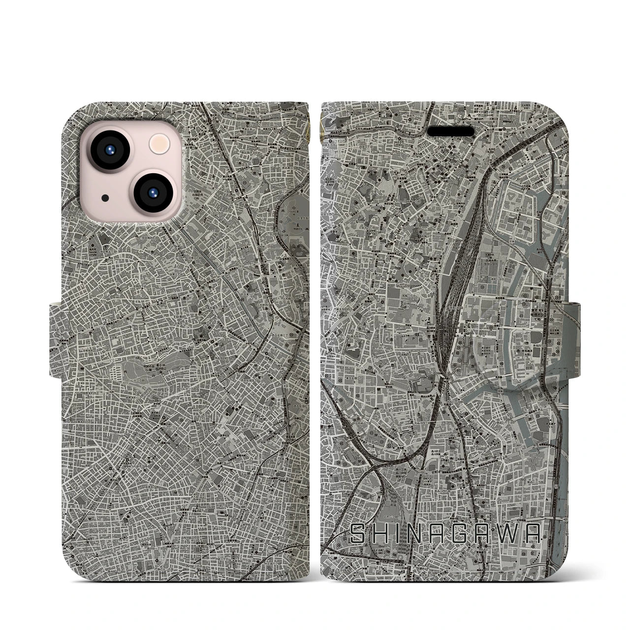 【品川(東京都)】地図柄iPhoneケース(手帳タイプ)モノトーン・iPhone 13 mini 用