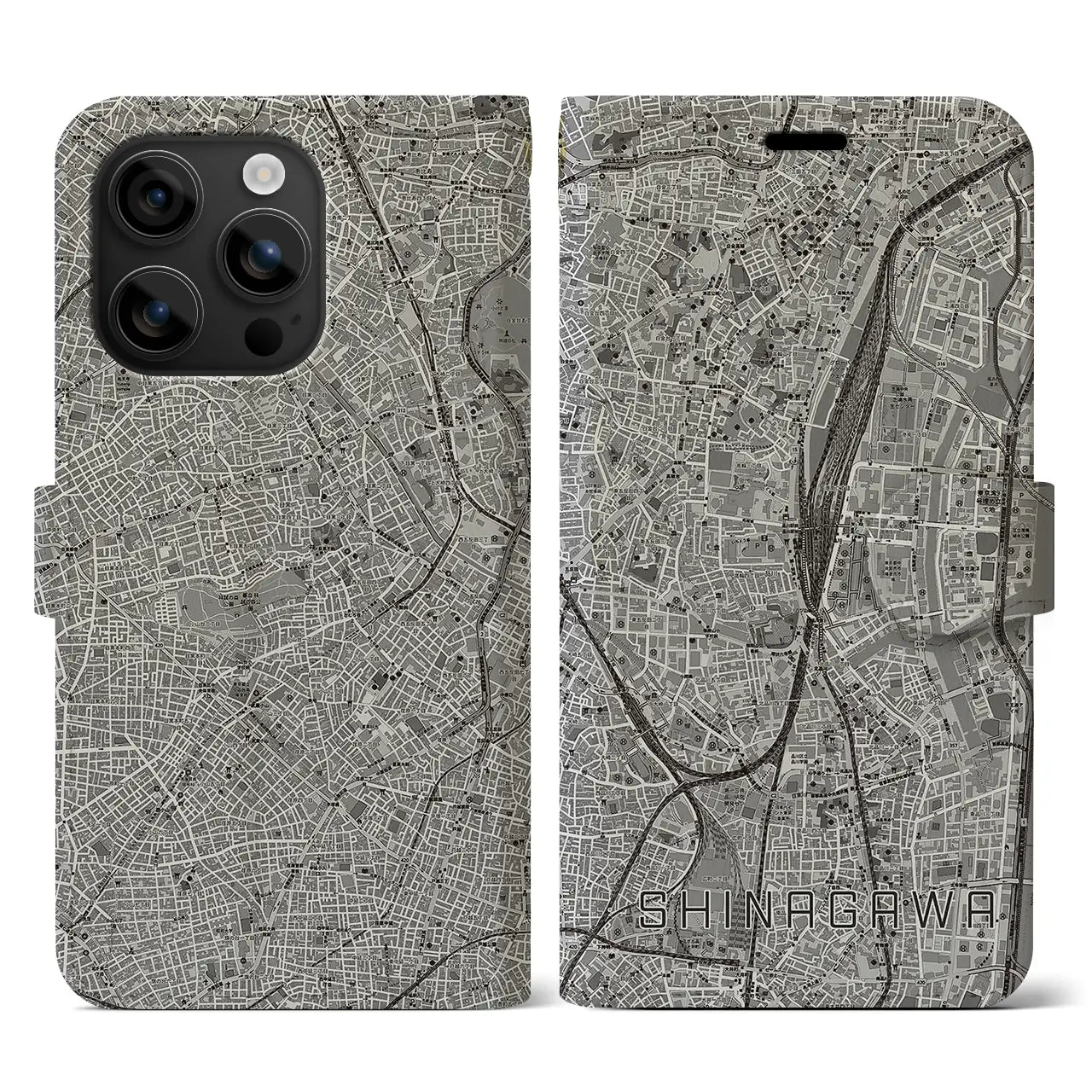 【品川(東京都)】地図柄iPhoneケース(手帳タイプ)モノトーン・iPhone 16 用
