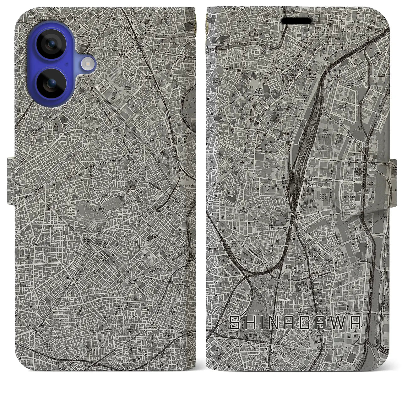 【品川(東京都)】地図柄iPhoneケース(手帳タイプ)モノトーン・iPhone 16 Pro Max 用