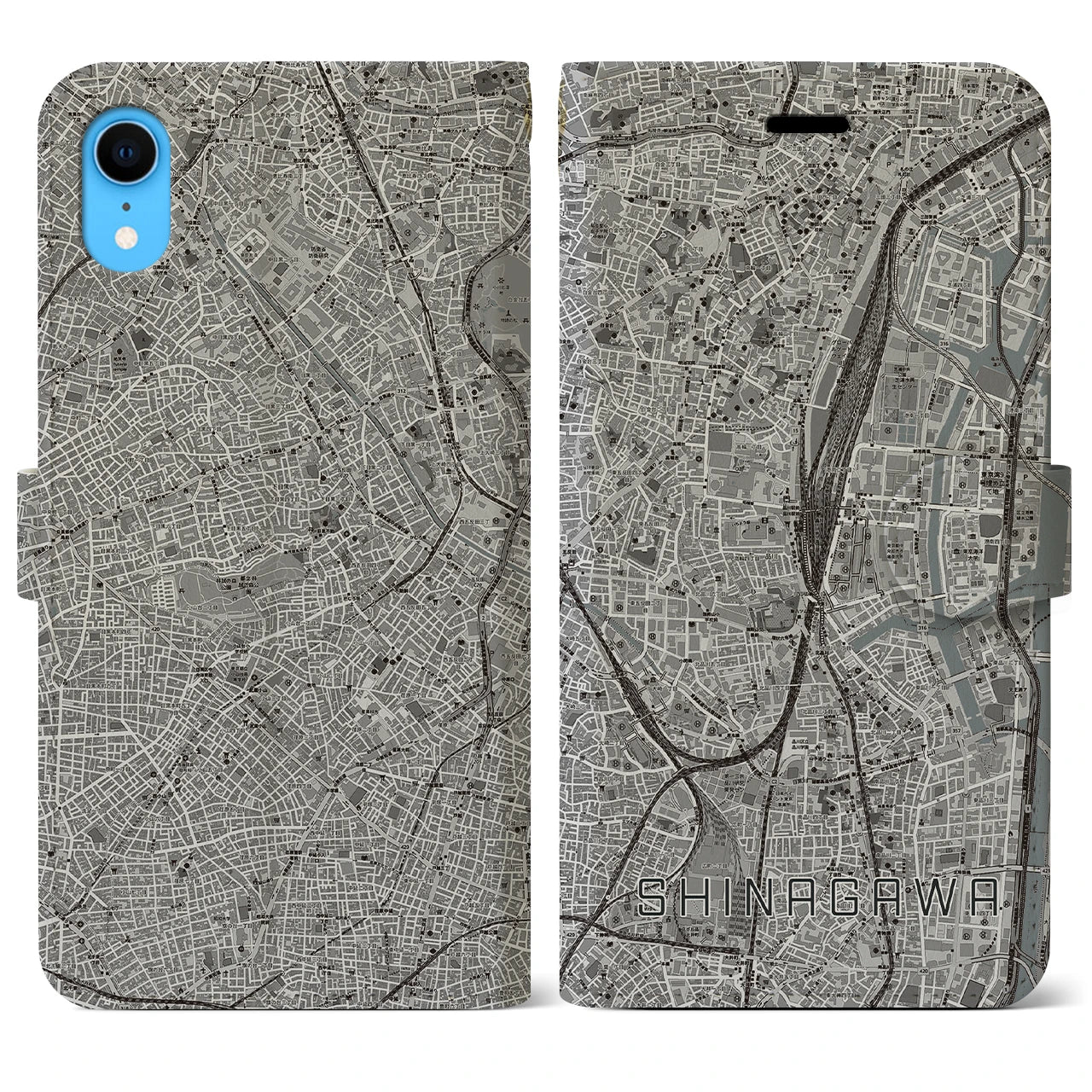 【品川(東京都)】地図柄iPhoneケース(手帳タイプ)モノトーン・iPhone XR 用