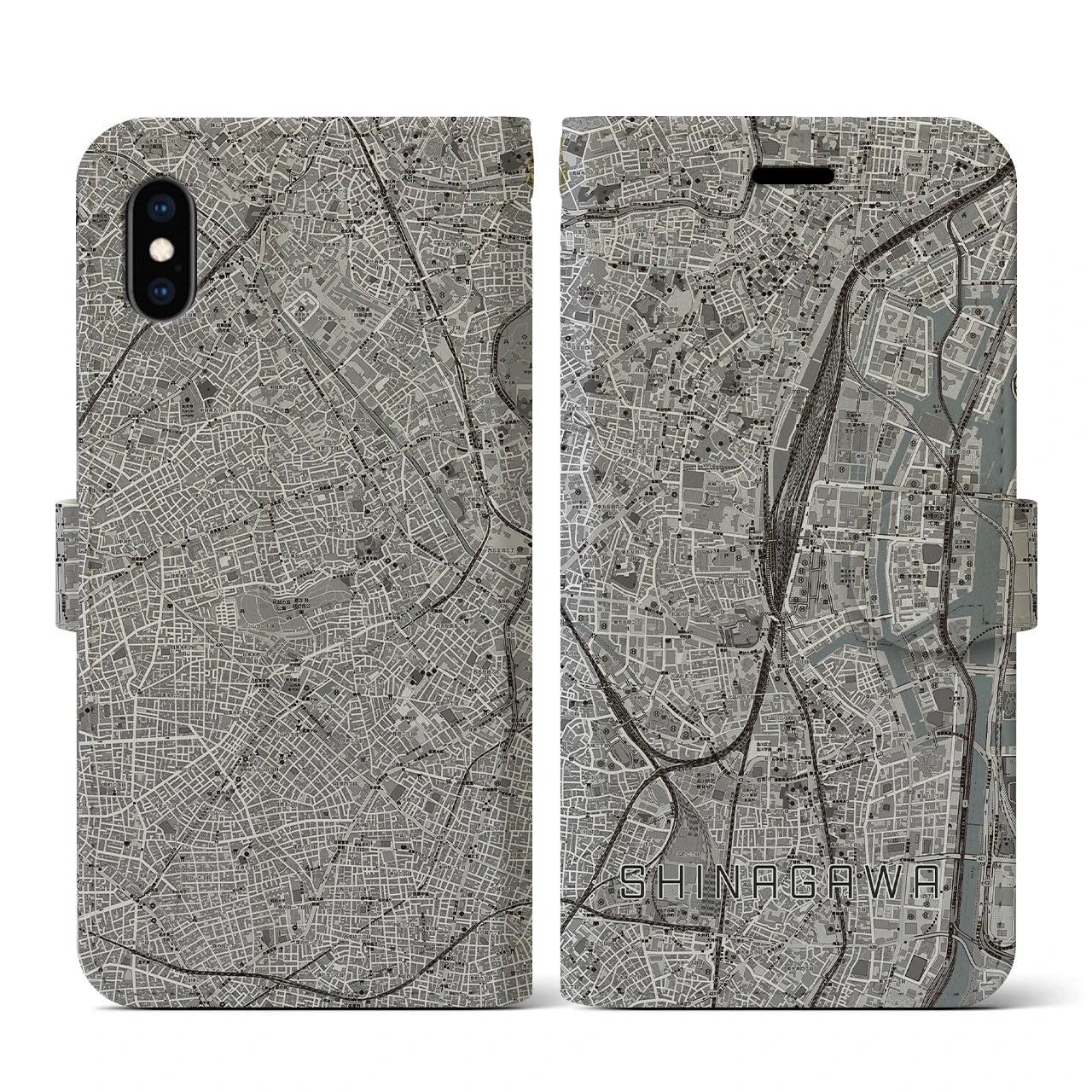 【品川(東京都)】地図柄iPhoneケース(手帳タイプ)モノトーン・iPhone XS / X 用