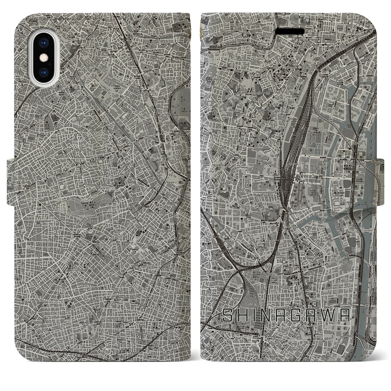 【品川(東京都)】地図柄iPhoneケース(手帳タイプ)モノトーン・iPhone XS Max 用