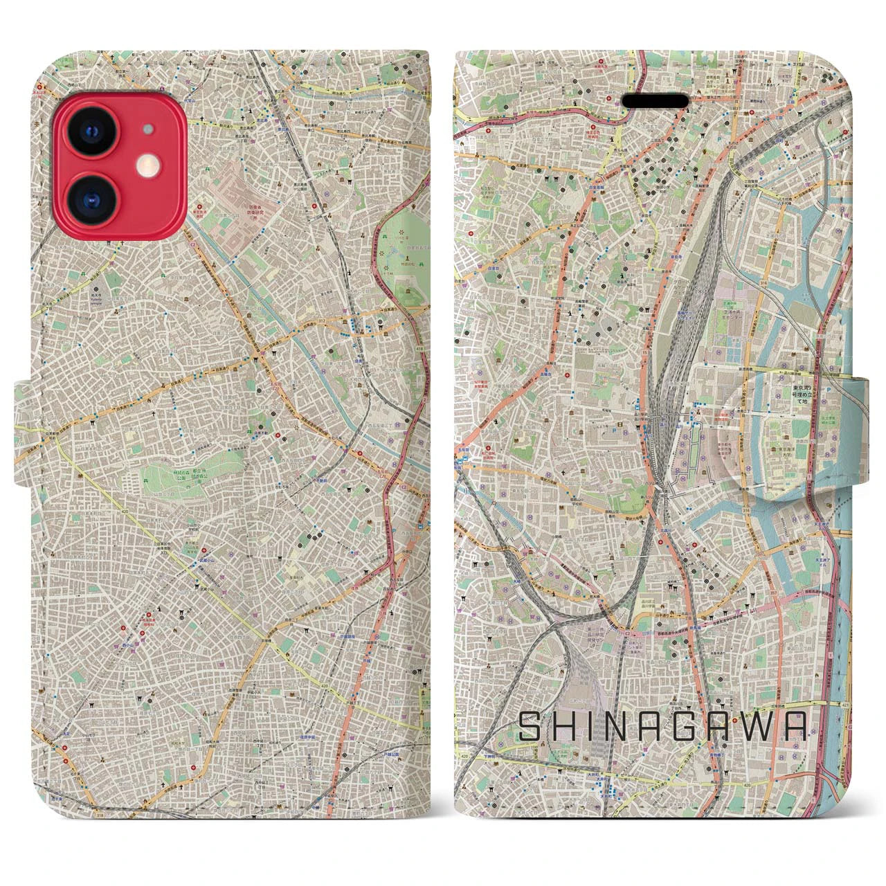 【品川(東京都)】地図柄iPhoneケース(手帳タイプ)ナチュラル・iPhone 11 用