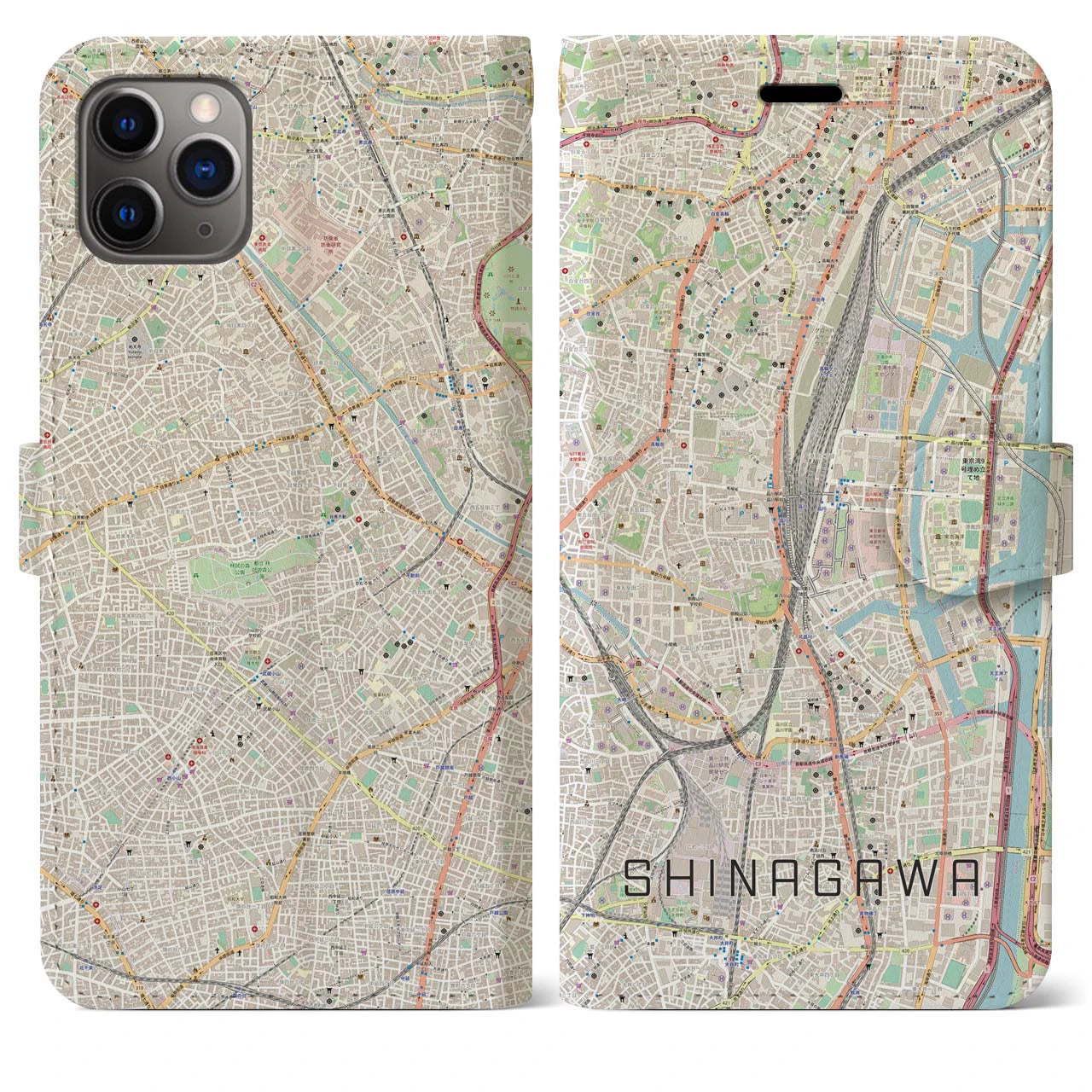 【品川(東京都)】地図柄iPhoneケース(手帳タイプ)ナチュラル・iPhone 11 Pro Max 用
