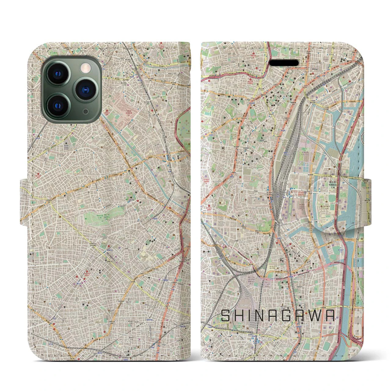 【品川(東京都)】地図柄iPhoneケース(手帳タイプ)ナチュラル・iPhone 11 Pro 用