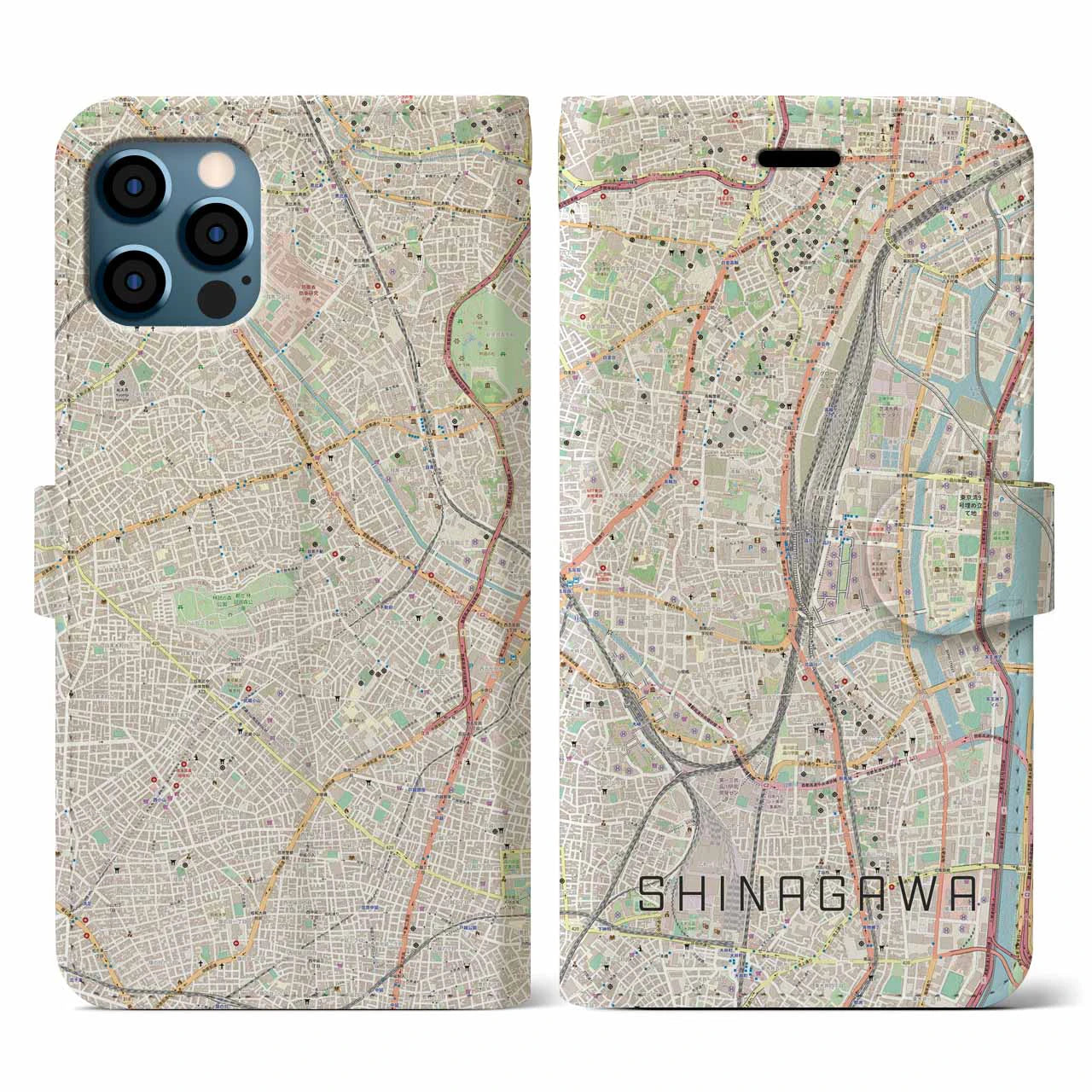 【品川(東京都)】地図柄iPhoneケース(手帳タイプ)ナチュラル・iPhone 12 / 12 Pro 用