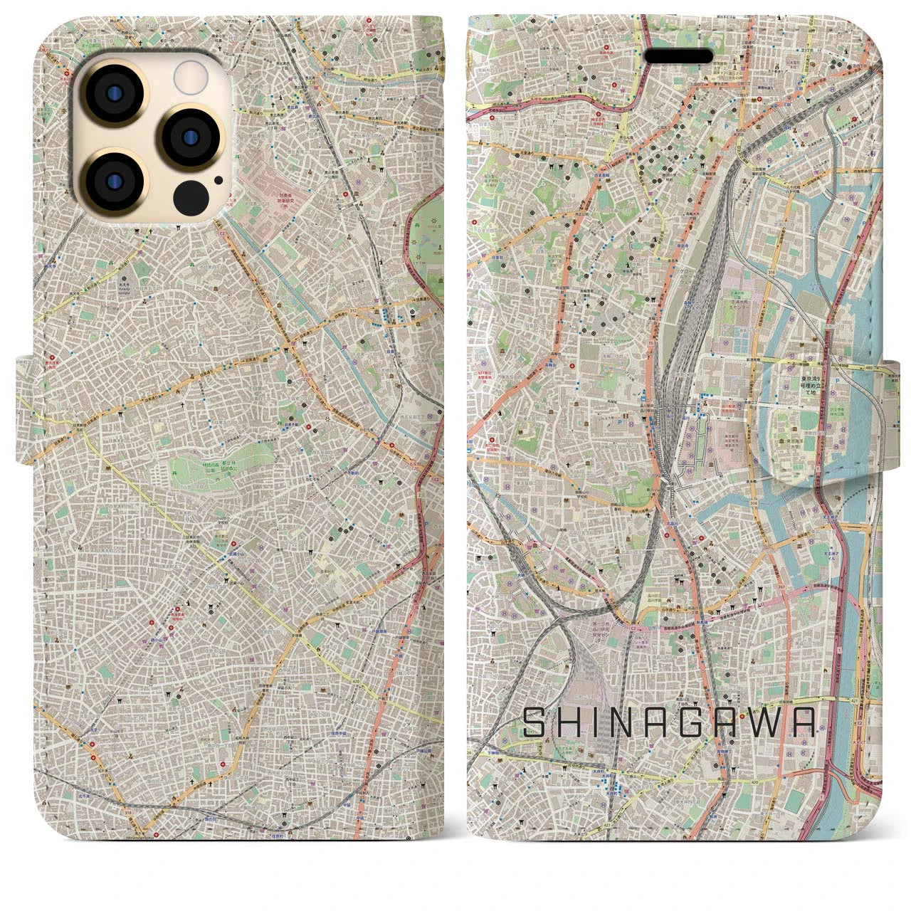 【品川(東京都)】地図柄iPhoneケース(手帳タイプ)ナチュラル・iPhone 12 Pro Max 用