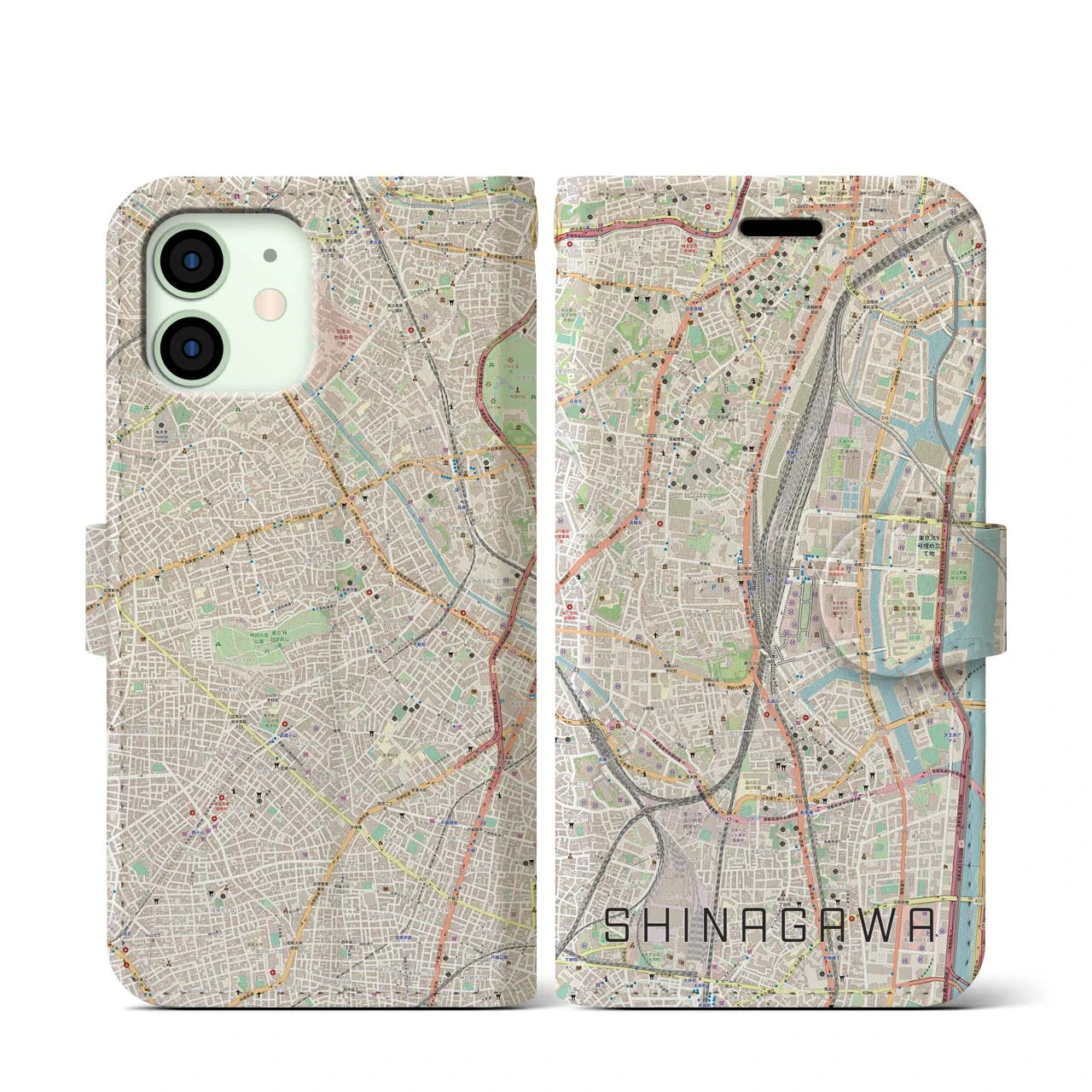 【品川(東京都)】地図柄iPhoneケース(手帳タイプ)ナチュラル・iPhone 12 mini 用