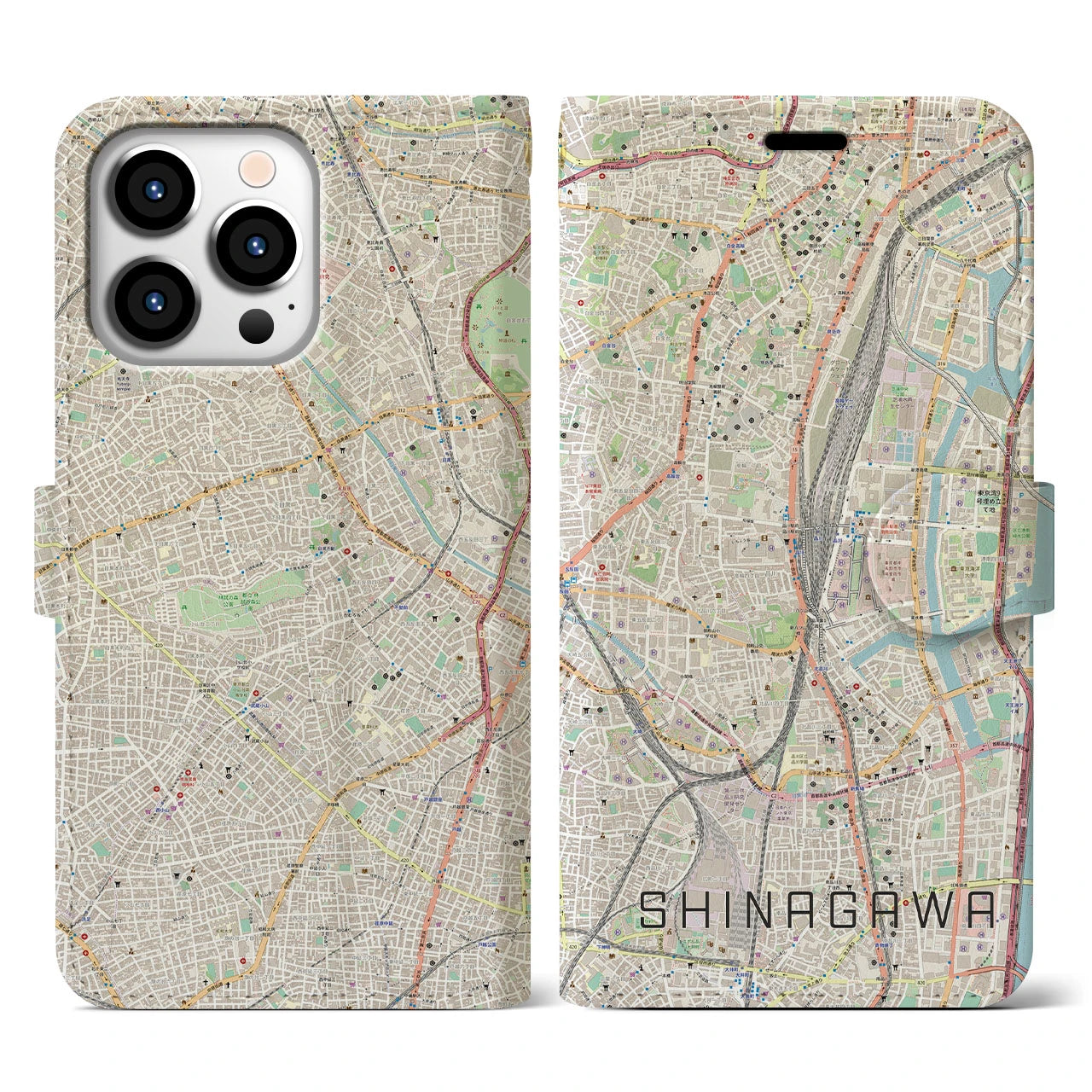 【品川(東京都)】地図柄iPhoneケース(手帳タイプ)ナチュラル・iPhone 13 Pro 用