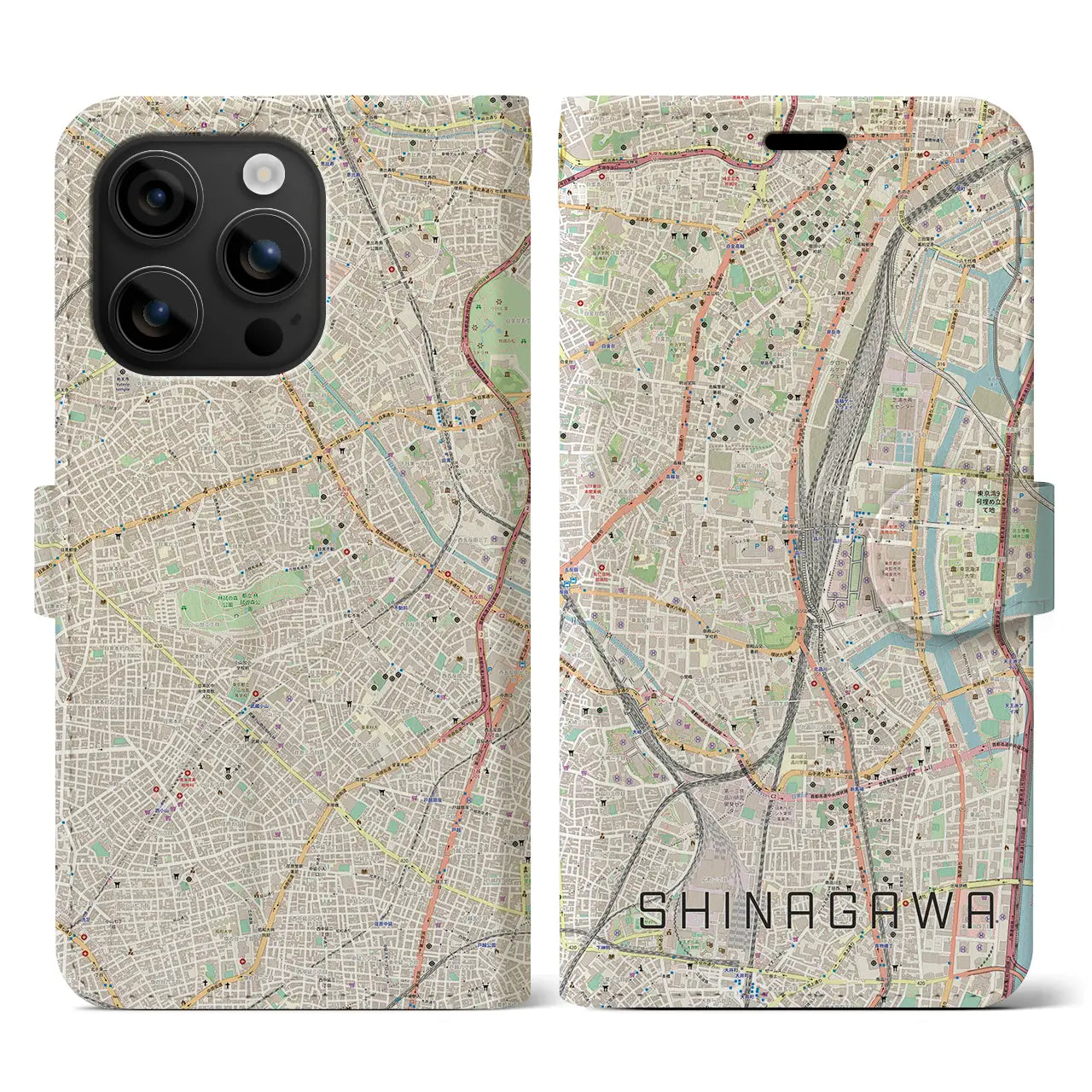 【品川(東京都)】地図柄iPhoneケース(手帳タイプ)ナチュラル・iPhone 16 用