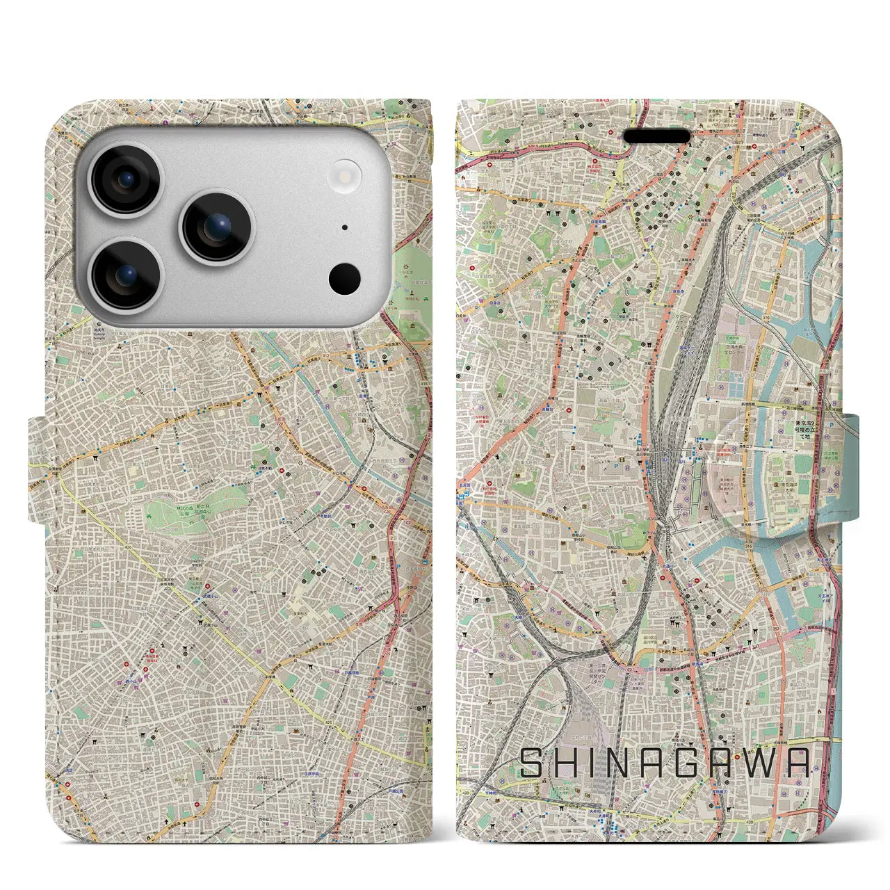 【品川(東京都)】地図柄iPhoneケース(手帳タイプ)モノトーン・iPhone 17 Pro Max 用