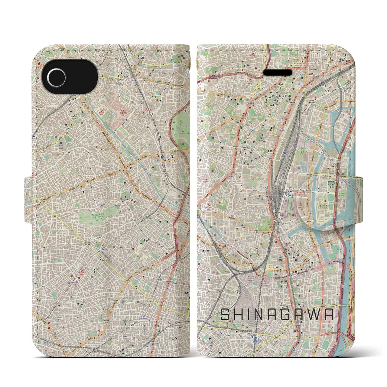 【品川(東京都)】地図柄iPhoneケース(手帳タイプ)ナチュラル・iPhone SE(第3 / 第2世代) / 8 / 7 / 6s / 6 用