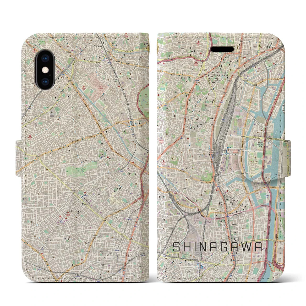 【品川(東京都)】地図柄iPhoneケース(手帳タイプ)ナチュラル・iPhone XS / X 用