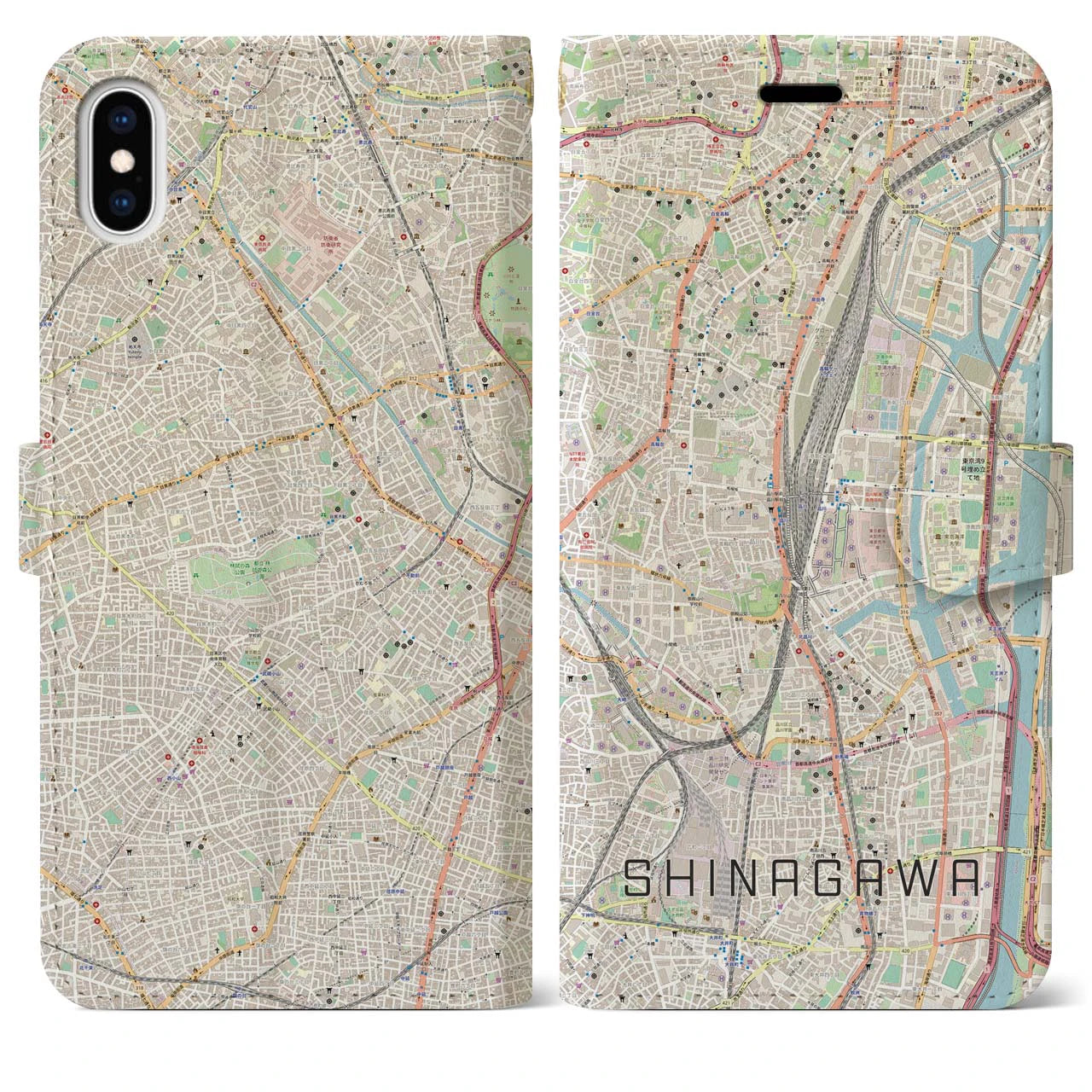 【品川(東京都)】地図柄iPhoneケース(手帳タイプ)ナチュラル・iPhone XS Max 用
