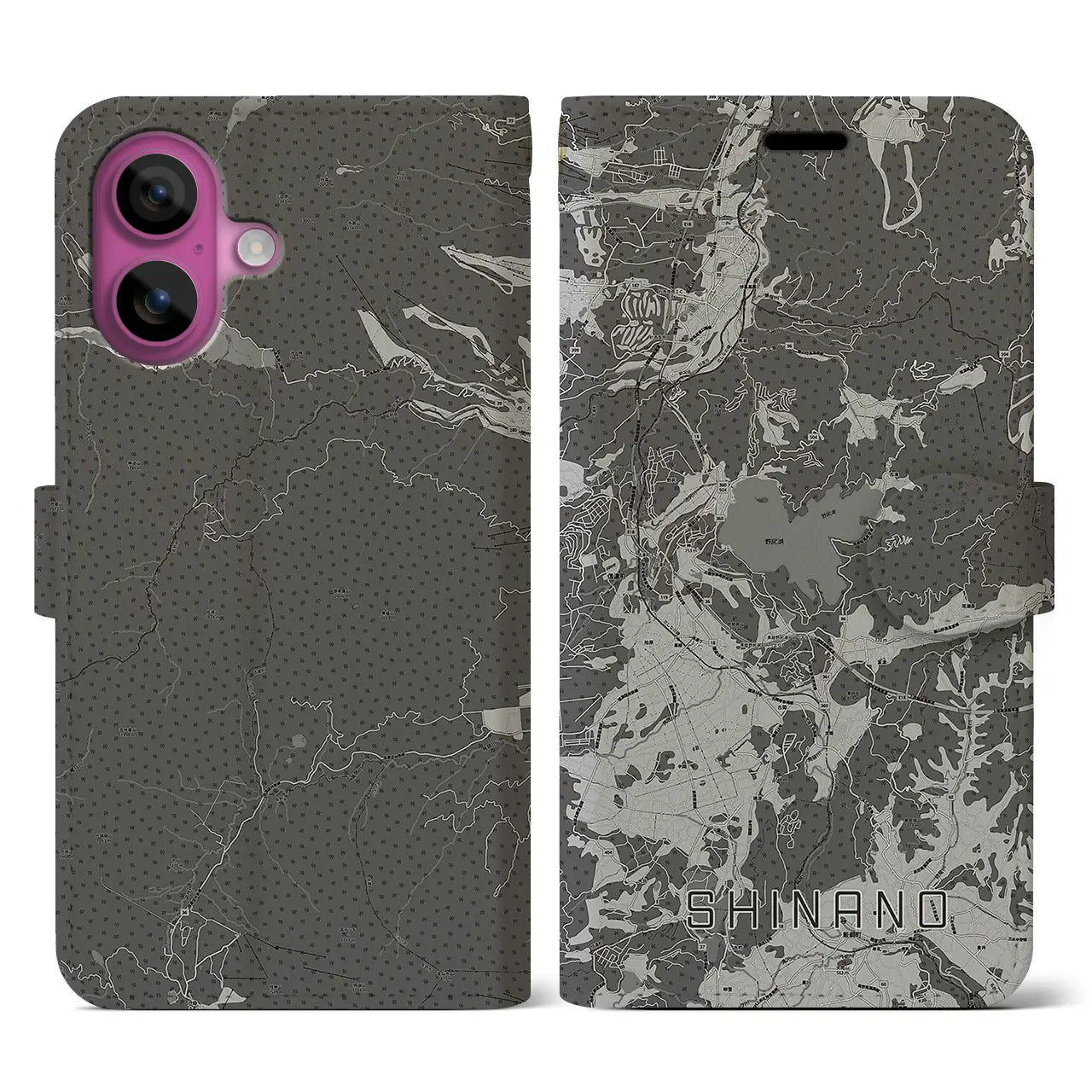 【信濃(長野県)】地図柄iPhoneケース(手帳タイプ)モノトーン・iPhone 16 Pro 用