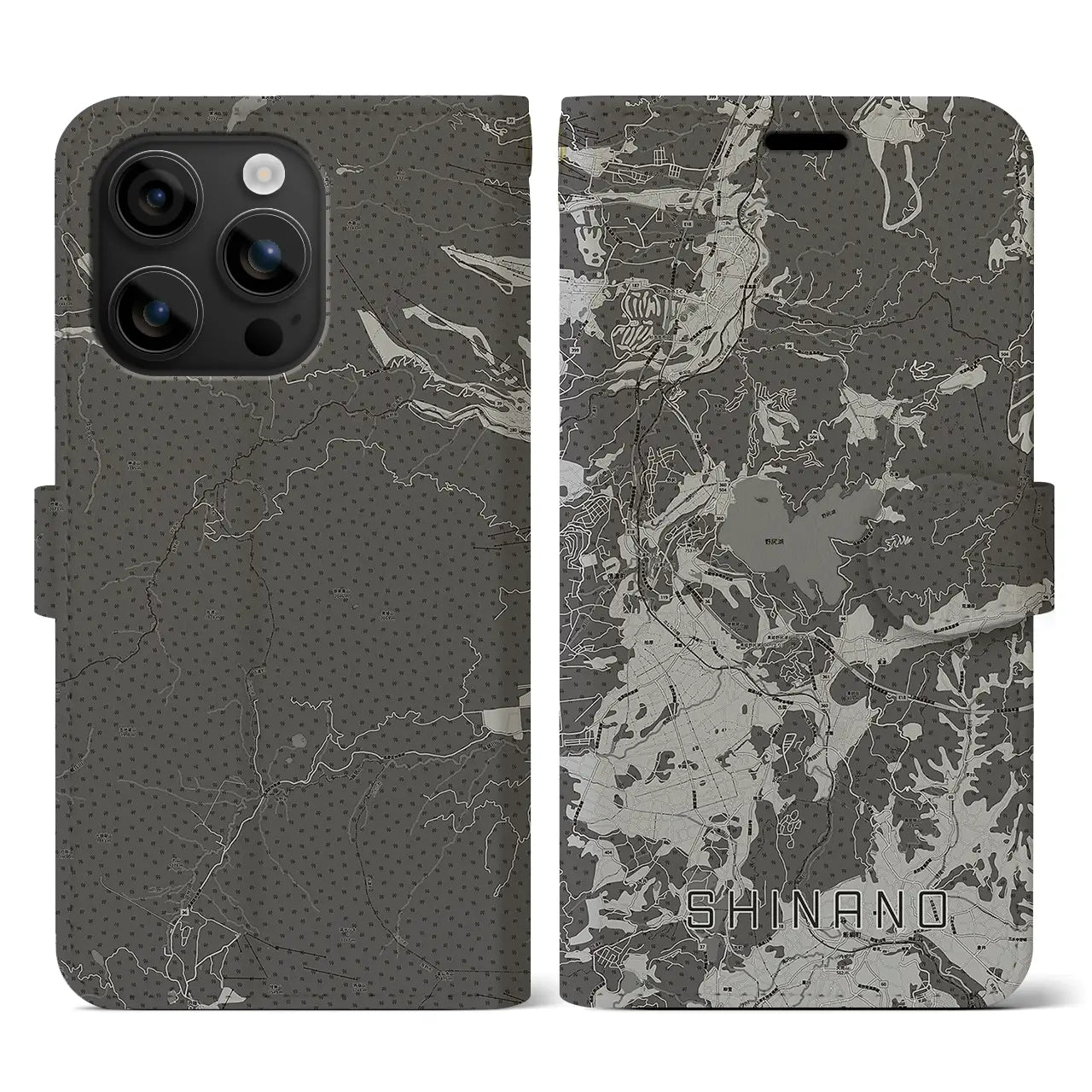 【信濃(長野県)】地図柄iPhoneケース(手帳タイプ)モノトーン・iPhone 16 用