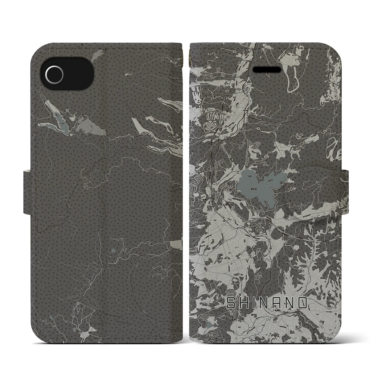 【信濃(長野県)】地図柄iPhoneケース(手帳タイプ)モノトーン・iPhone SE(第3 / 第2世代) / 8 / 7 / 6s / 6 用
