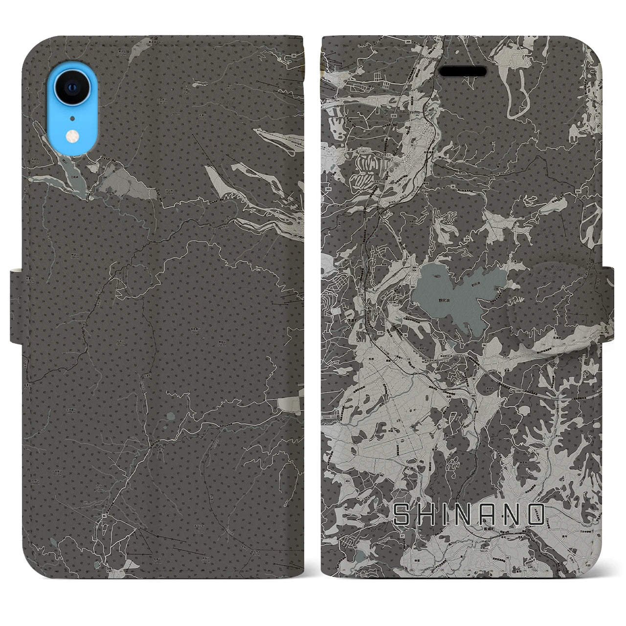 【信濃(長野県)】地図柄iPhoneケース(手帳タイプ)モノトーン・iPhone XR 用