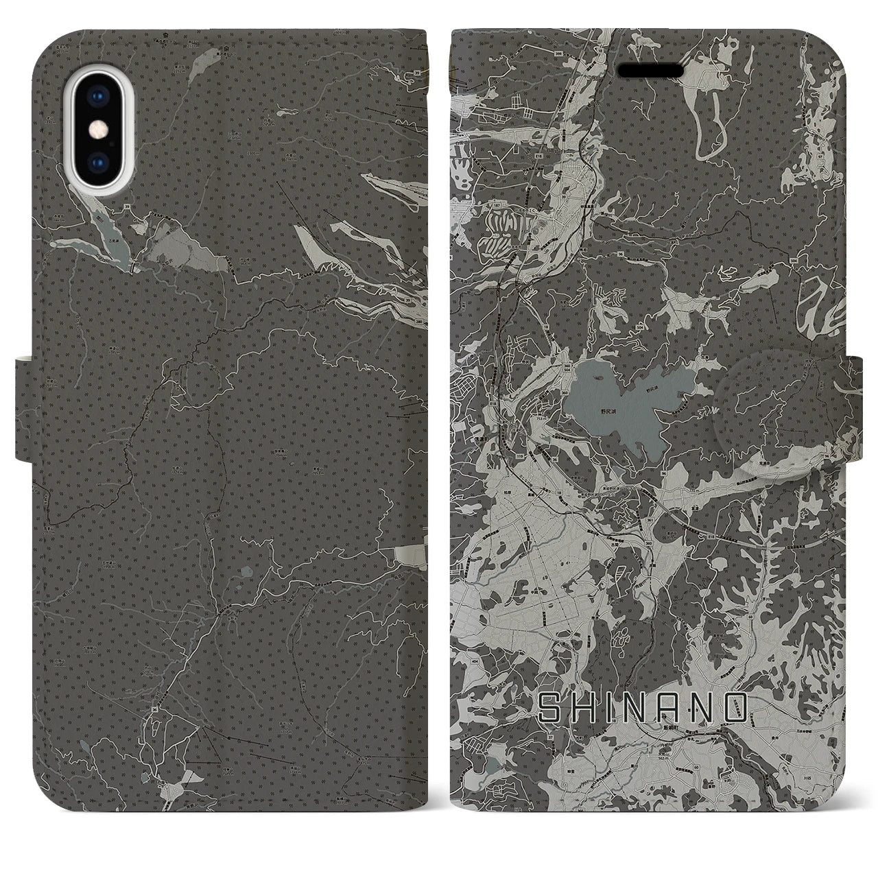 【信濃(長野県)】地図柄iPhoneケース(手帳タイプ)モノトーン・iPhone XS Max 用