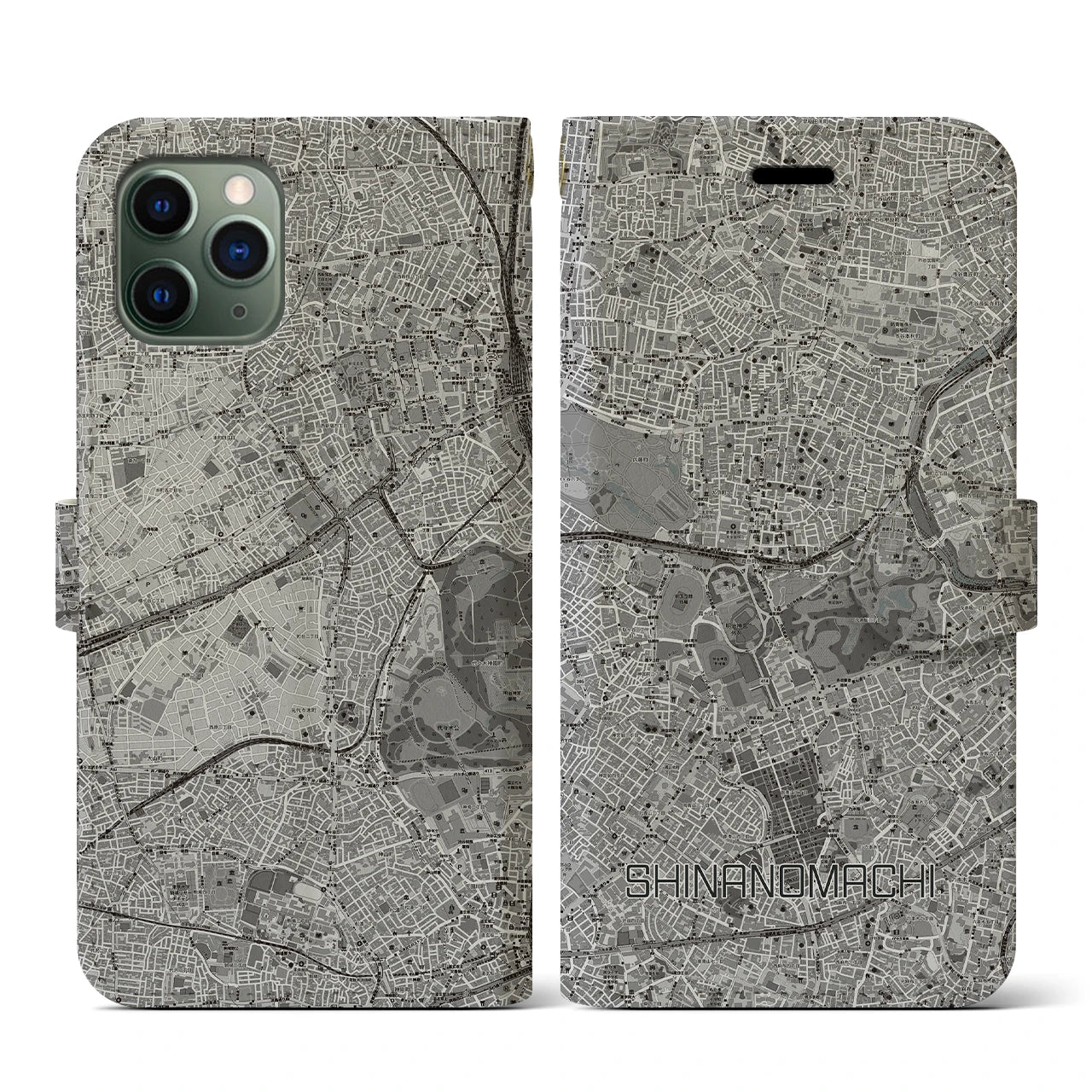 【信濃町(東京都)】地図柄iPhoneケース(手帳タイプ)モノトーン・iPhone 11 Pro 用