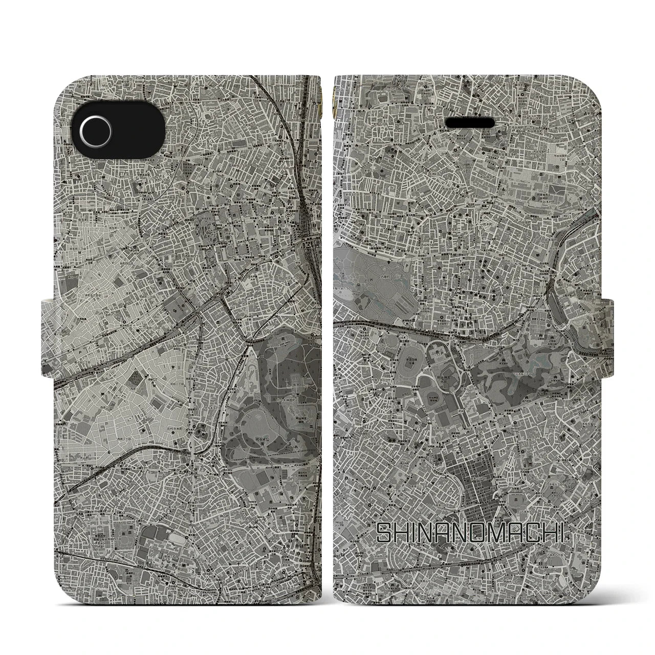 【信濃町(東京都)】地図柄iPhoneケース(手帳タイプ)モノトーン・iPhone SE(第3 / 第2世代) / 8 / 7 / 6s / 6 用