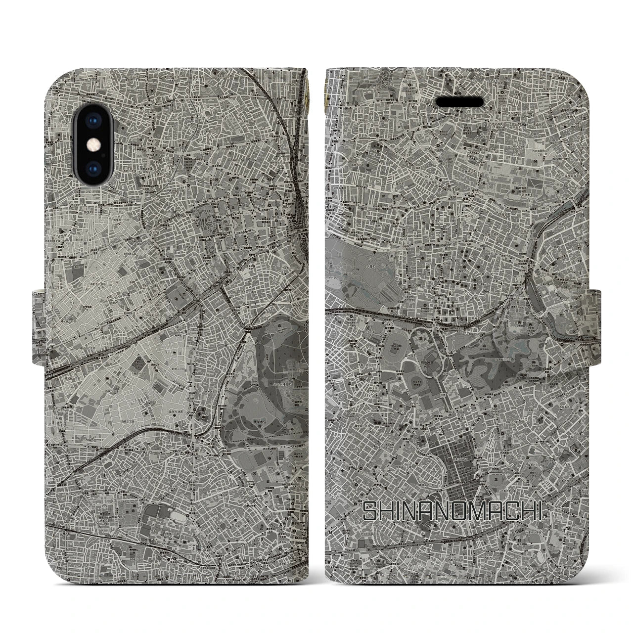 【信濃町(東京都)】地図柄iPhoneケース(手帳タイプ)モノトーン・iPhone XS / X 用