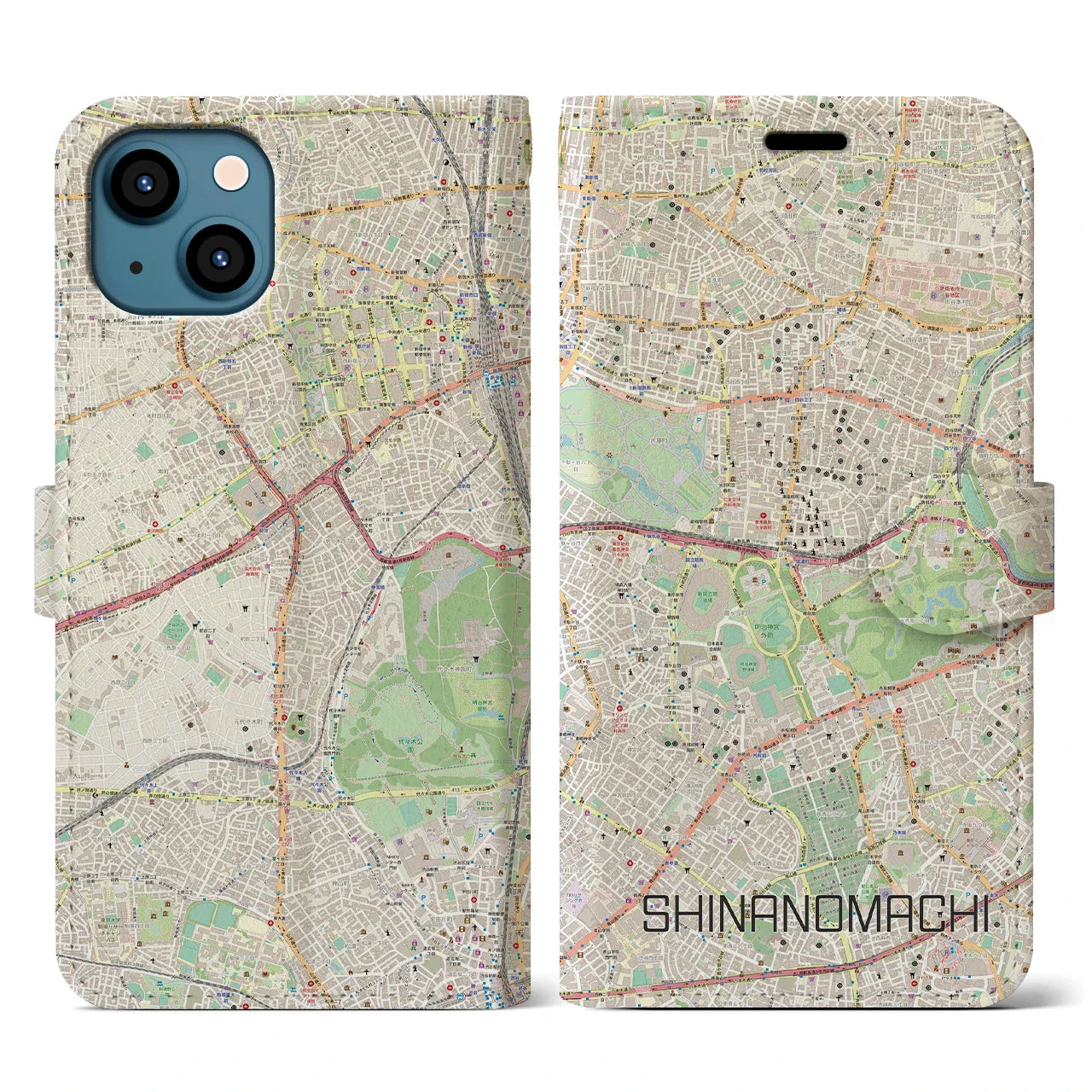 【信濃町(東京都)】地図柄iPhoneケース(手帳タイプ)ナチュラル・iPhone 13 用